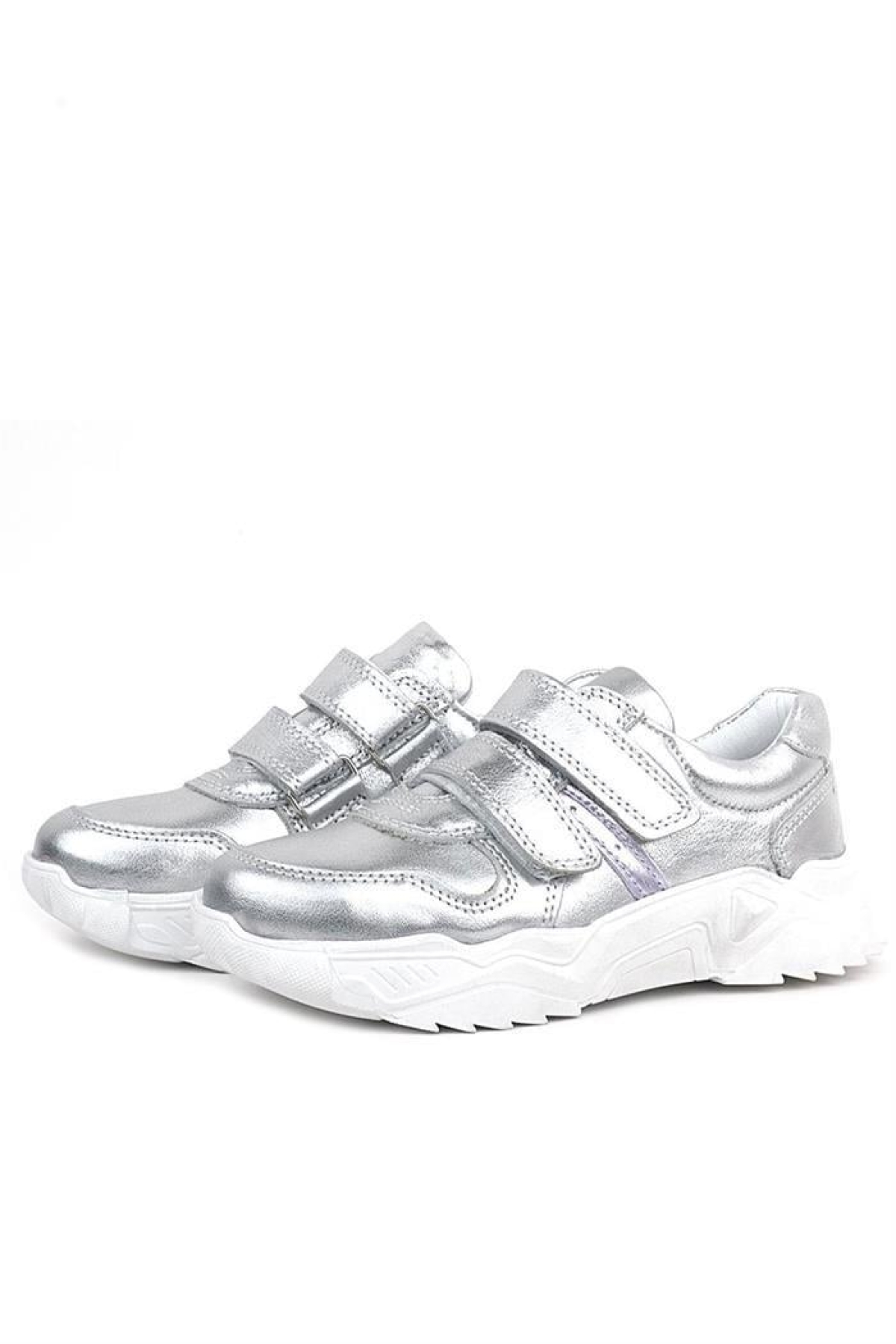 Hakiki Deri Gümüş Beyaz Tabanlı Kız Çocuk Sneakers Ayakkabı - Görsel 5