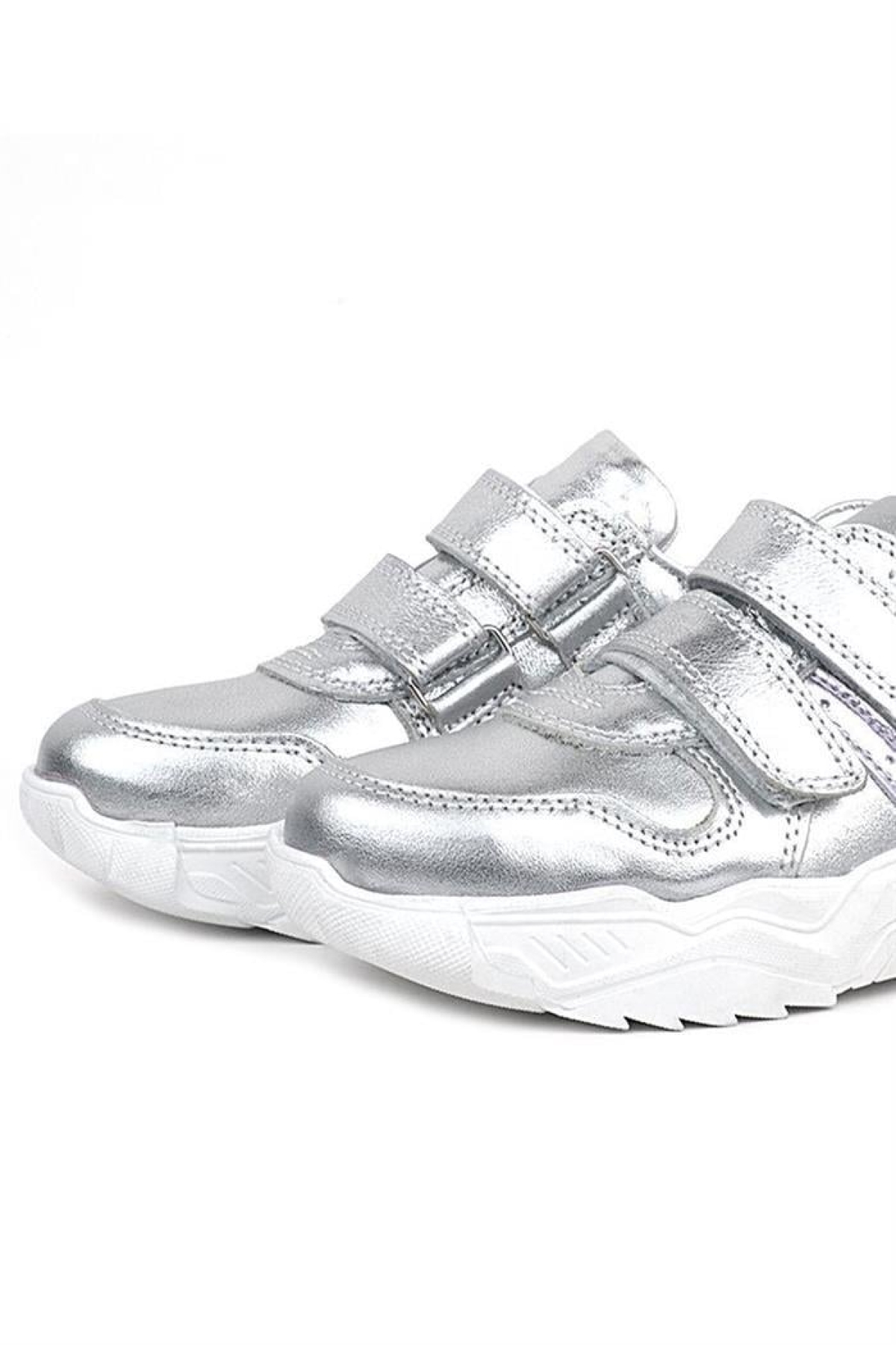 Hakiki Deri Gümüş Beyaz Tabanlı Kız Çocuk Sneakers Ayakkabı - Görsel 6
