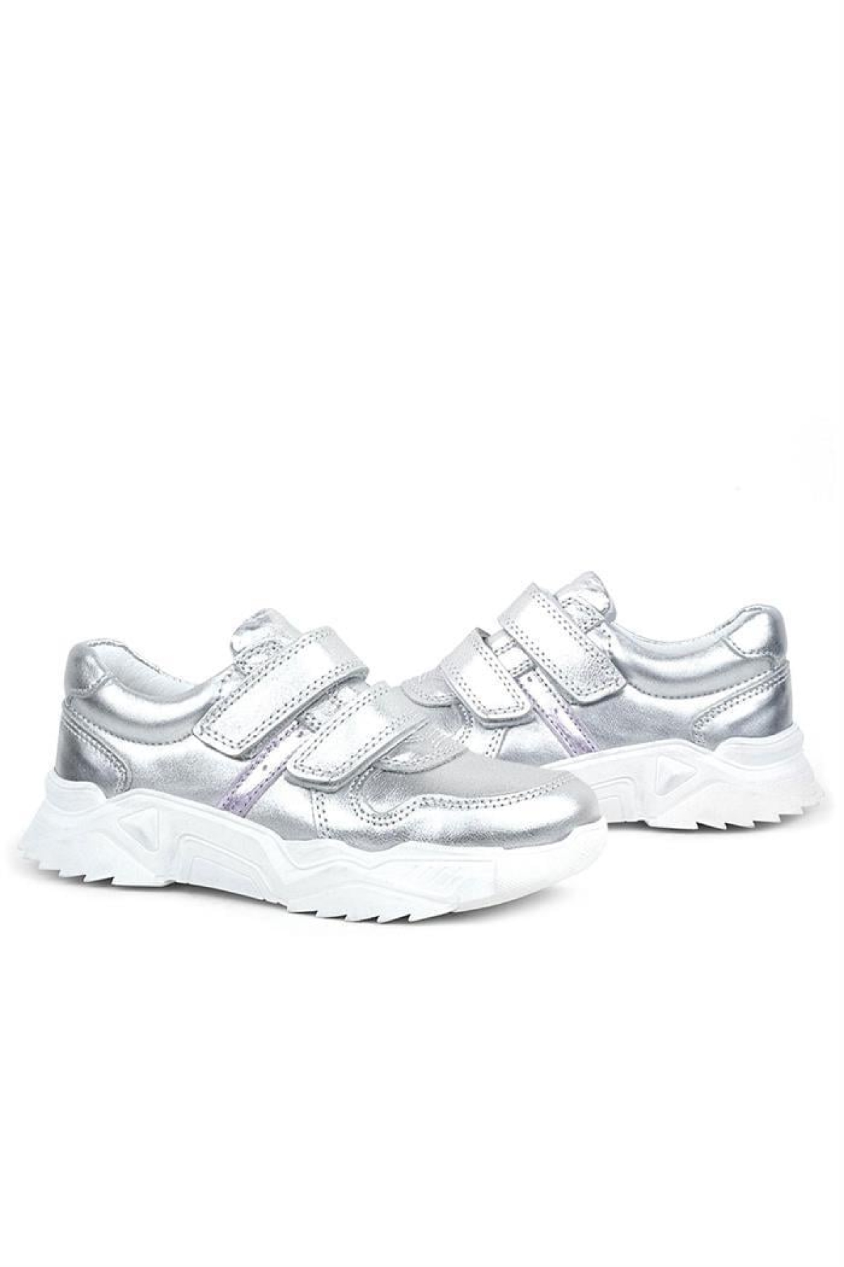 Hakiki Deri Gümüş Beyaz Tabanlı Kız Çocuk Sneakers Ayakkabı - Görsel 8