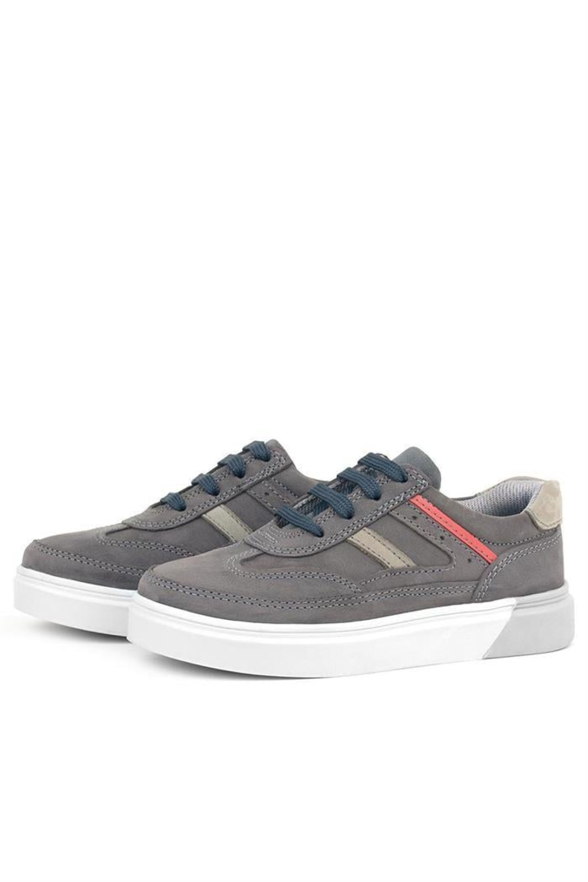 Gri Hakiki Deri Bağcıklı Erkek Çocuk Sneaker Ayakkabı - Görsel 6