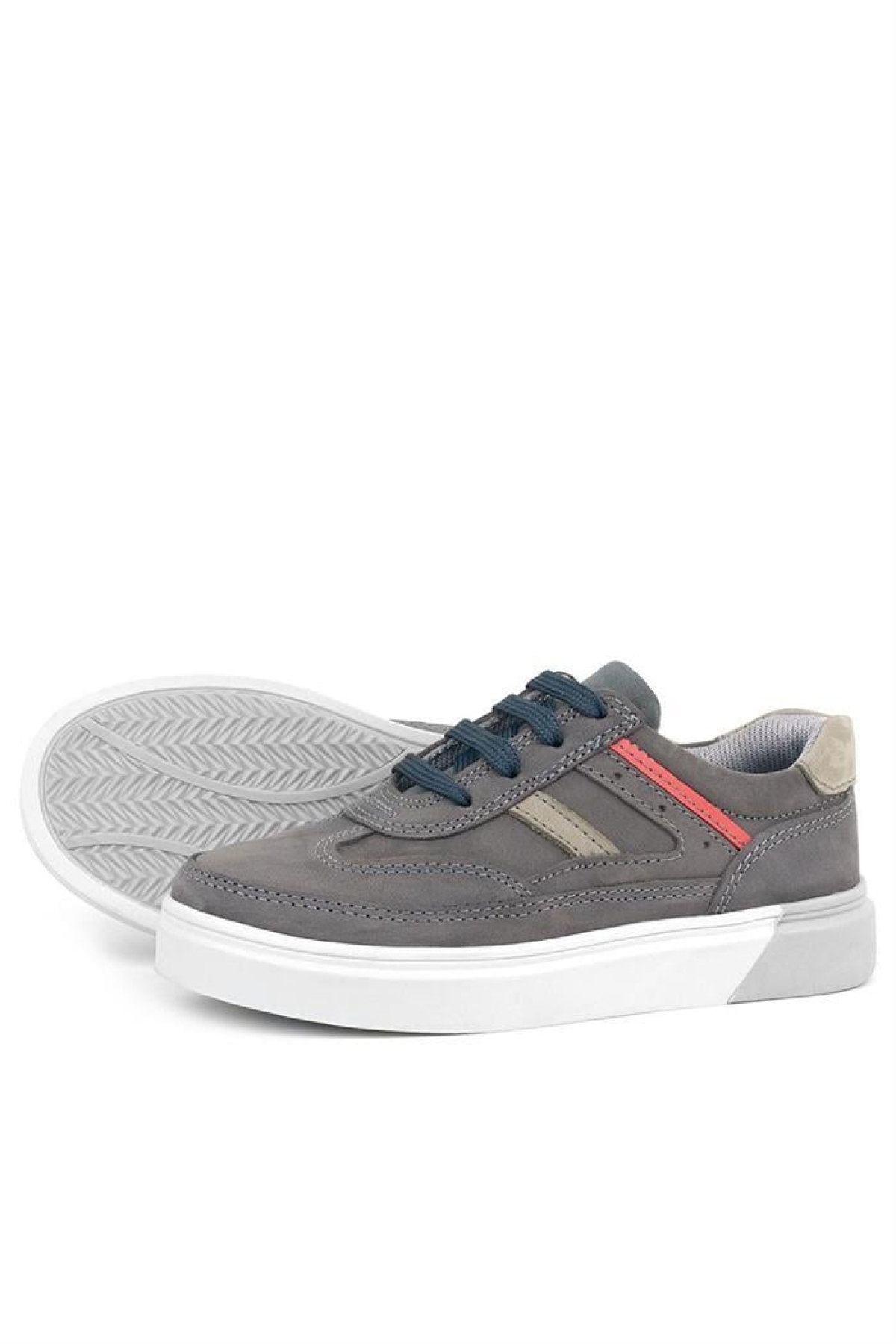 Gri Hakiki Deri Bağcıklı Erkek Çocuk Sneaker Ayakkabı - Görsel 7