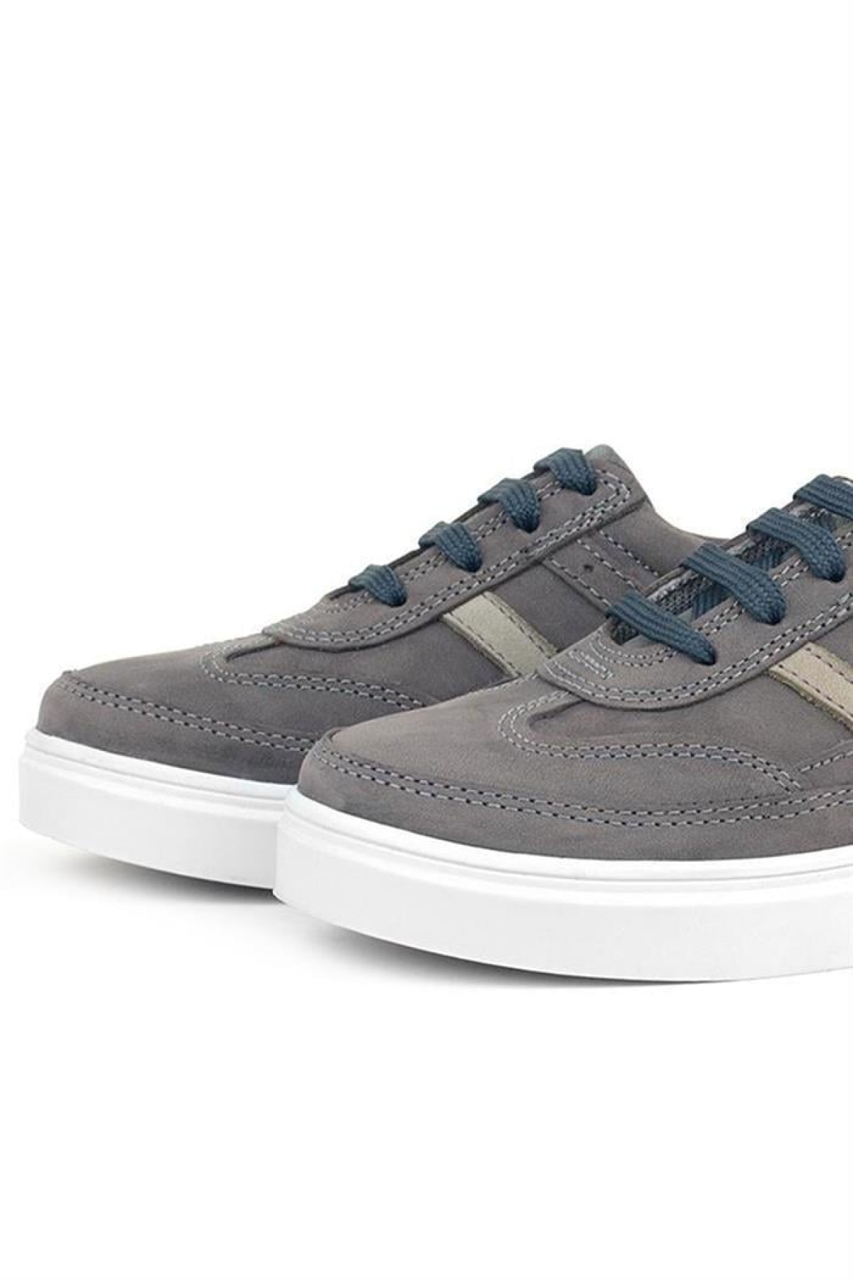 Gri Hakiki Deri Bağcıklı Erkek Çocuk Sneaker Ayakkabı - Görsel 8