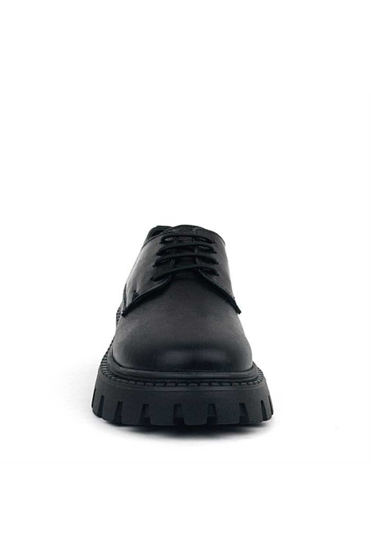 Siyah Kırışık Rugan Hakiki Deri Bağcıklı Kız Çocuk Oxford Okul Ayakkabı - Görsel 4