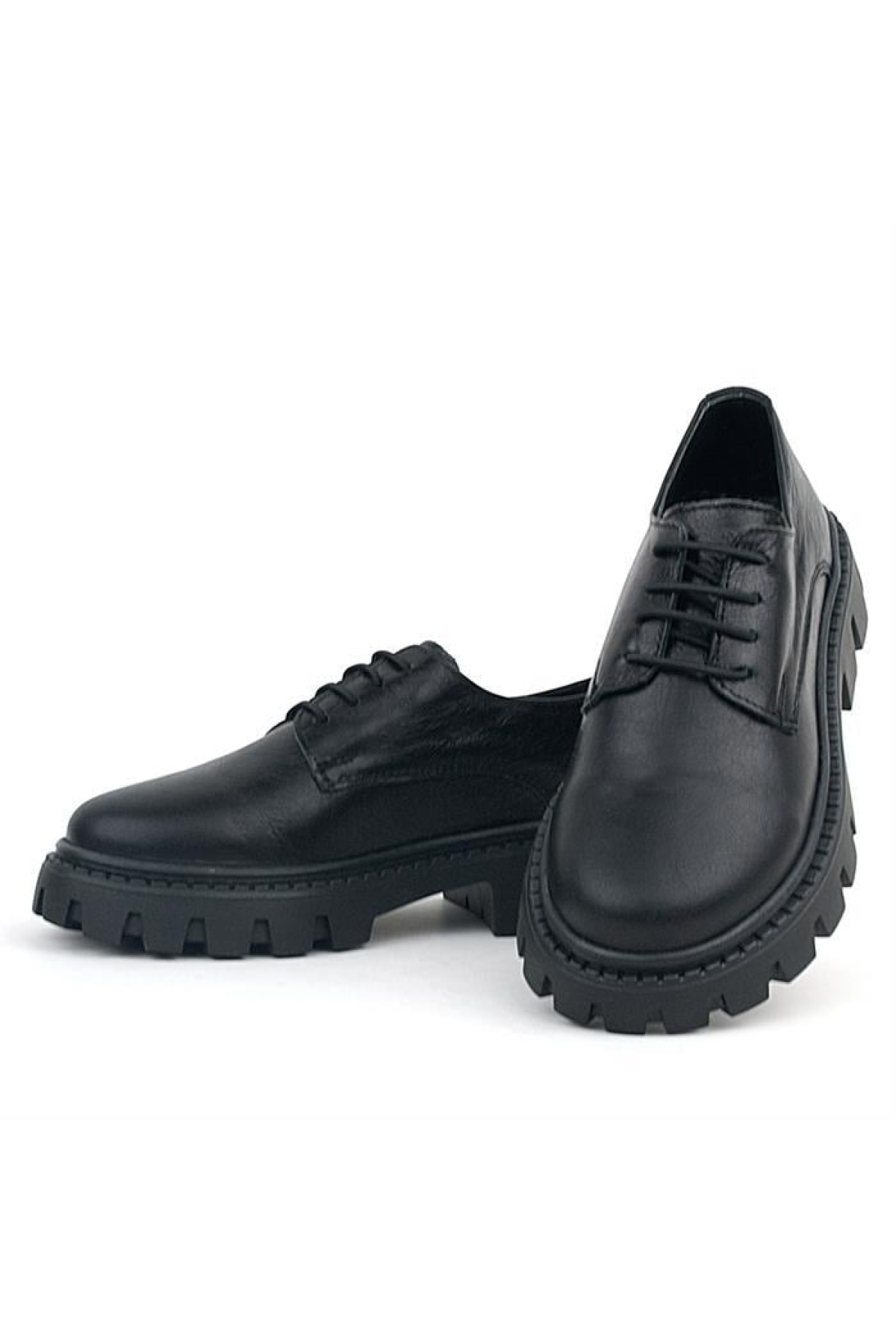 Siyah Kırışık Rugan Hakiki Deri Bağcıklı Kız Çocuk Oxford Okul Ayakkabı - Görsel 7