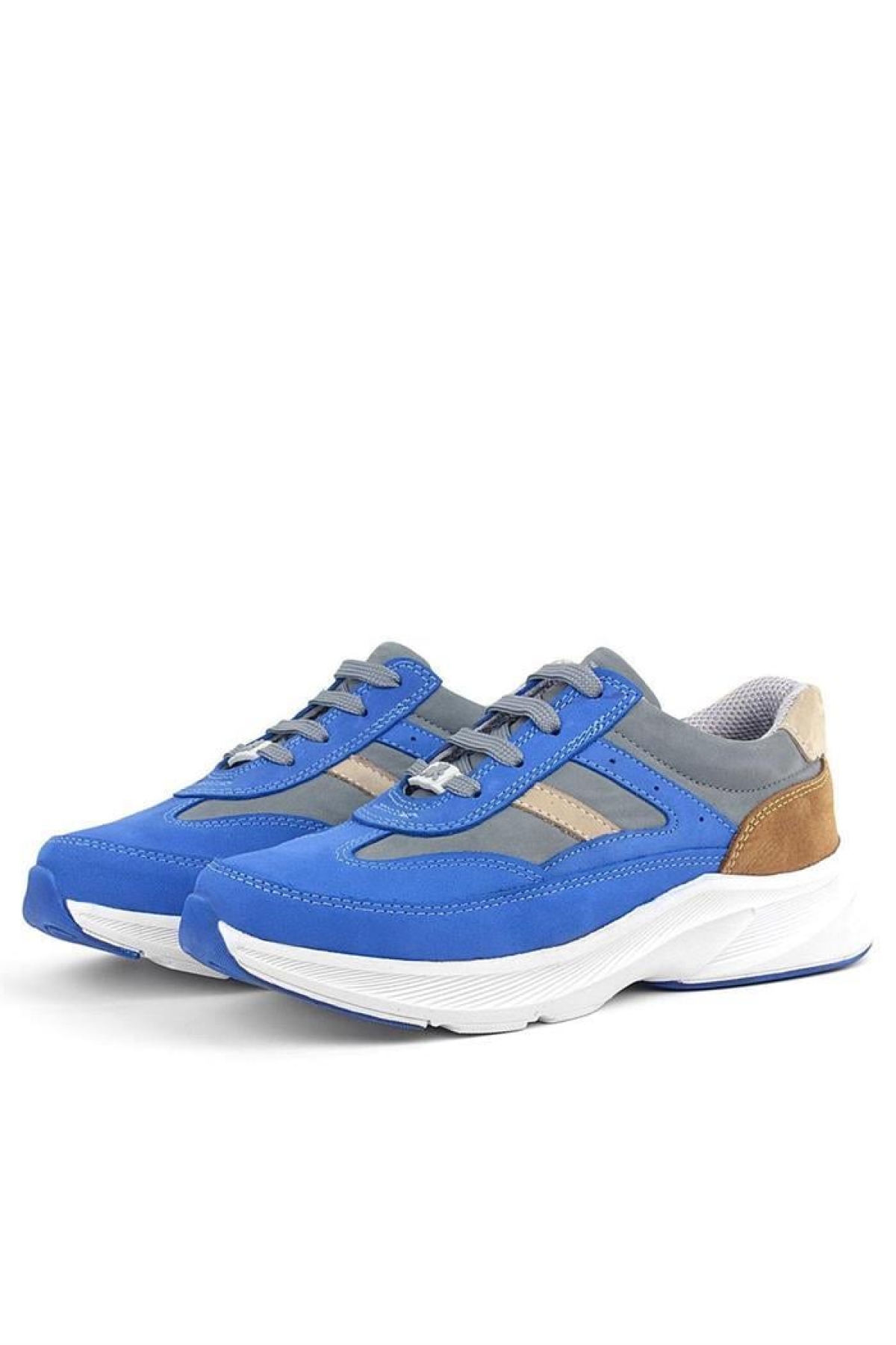 Hakiki Deri Anatomik Saks Mavi Taba Bağcıklı Hafif Çocuk Spor Ayakkabı - Görsel 6