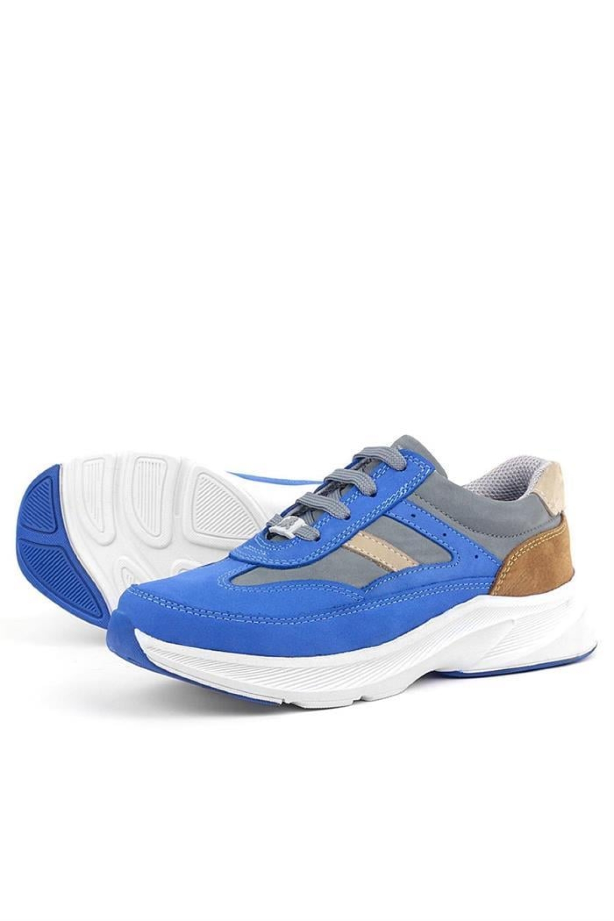 Hakiki Deri Anatomik Saks Mavi Taba Bağcıklı Hafif Çocuk Spor Ayakkabı - Görsel 7