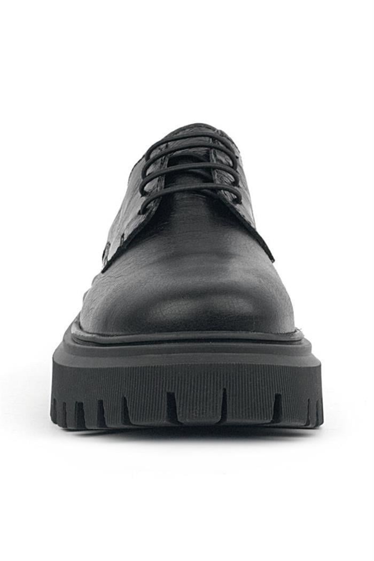 Siyah Kırışık Rugan Hakiki Deri Bağcıklı Kız Çocuk Oxford Okul Ayakkabı - Görsel 4