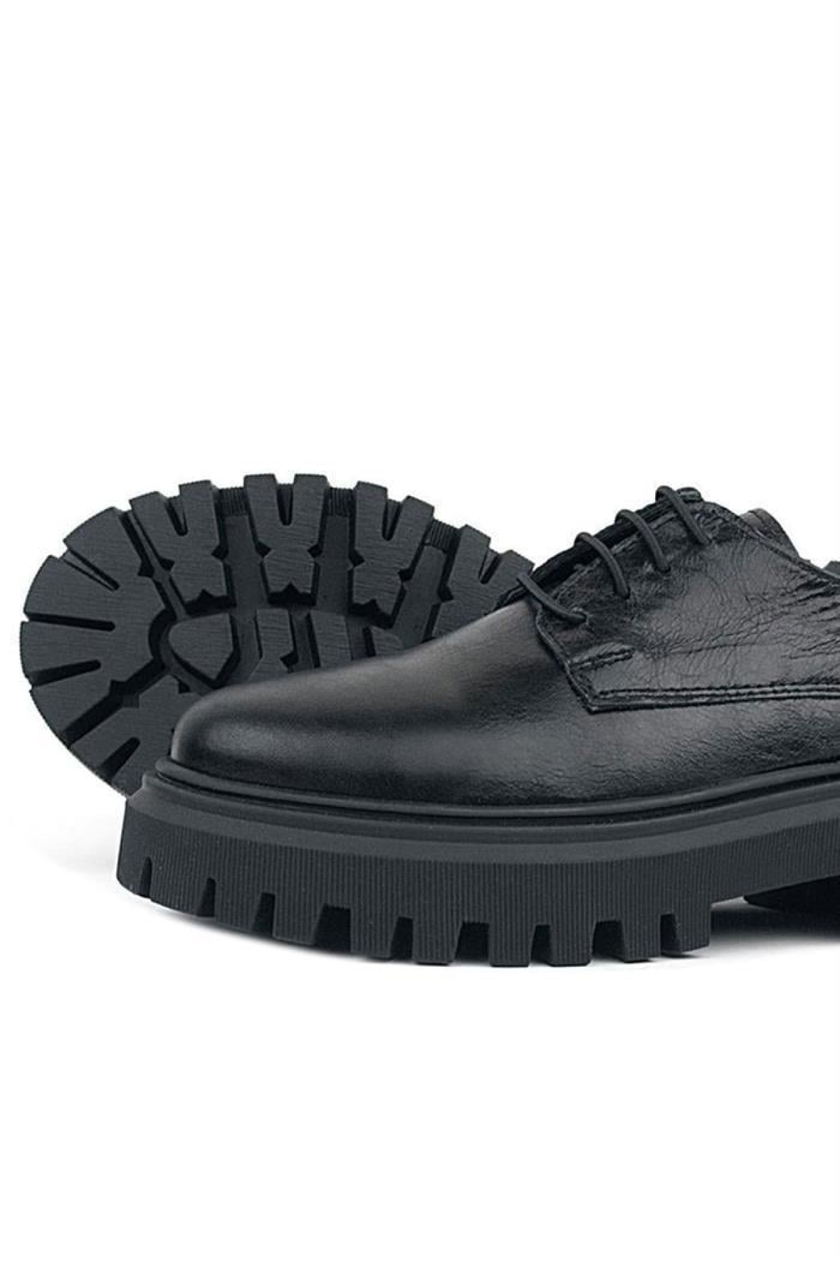 Siyah Kırışık Rugan Hakiki Deri Bağcıklı Kız Çocuk Oxford Okul Ayakkabı - Görsel 8