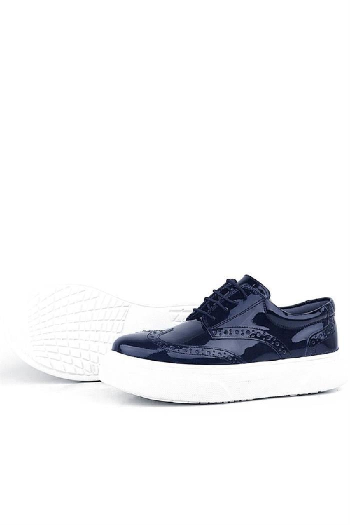 Lacivert Rugan Beyaz Taban Oxford Çocuk Klasik Ayakkabı - Görsel 7