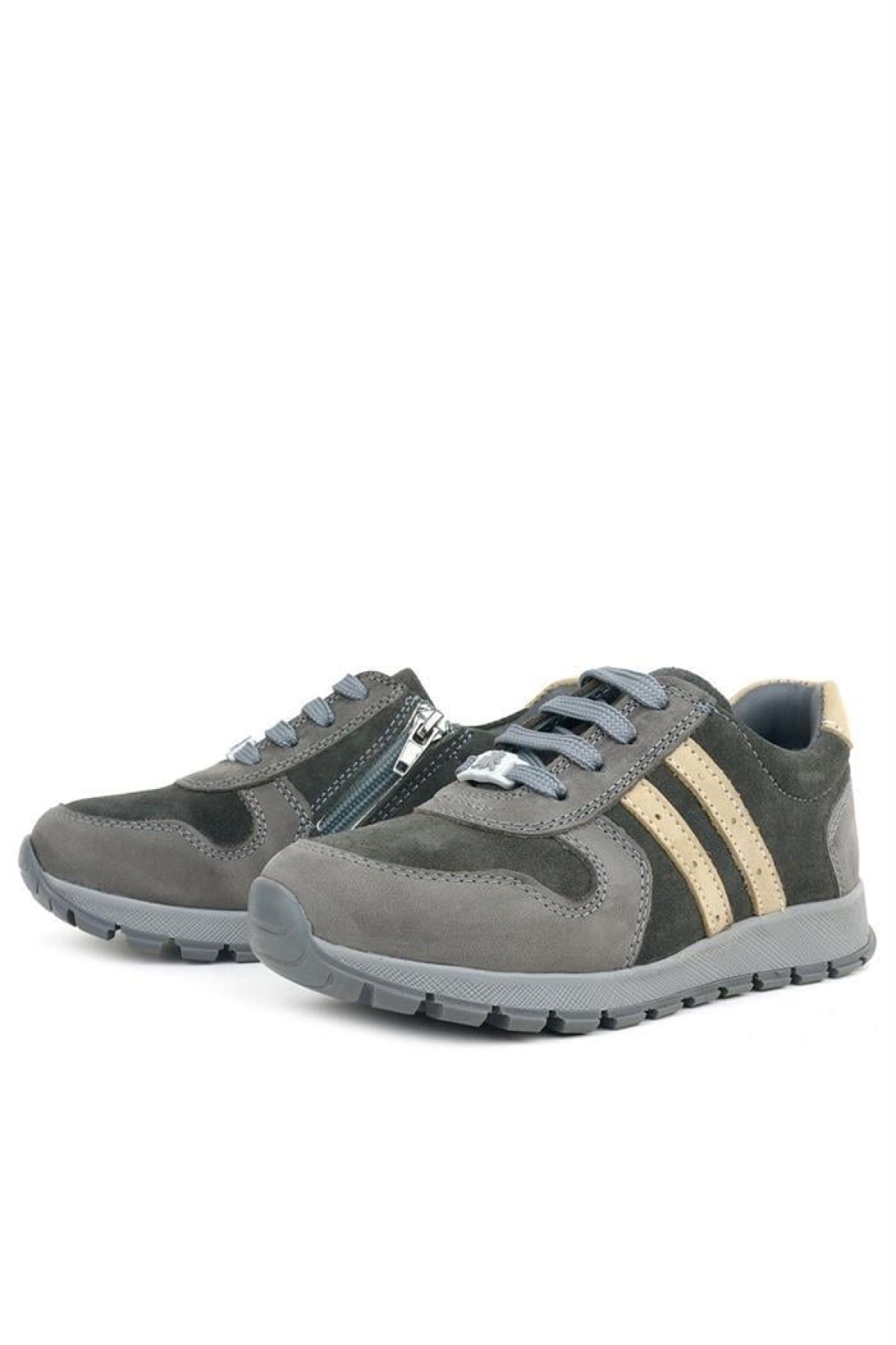 Deri Gri Kum Rengi Fermuarlı Sneaker Spor Ayakkabı - Görsel 6