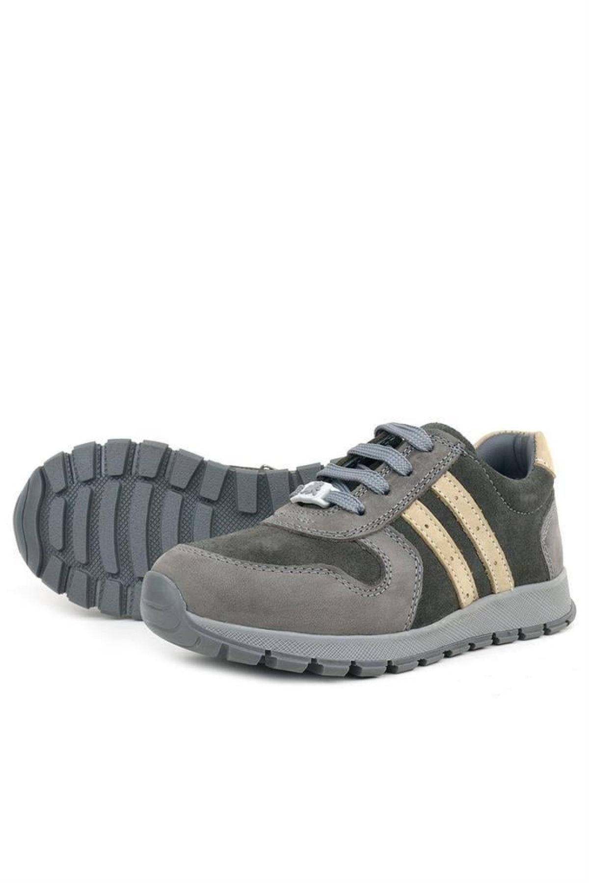 Deri Gri Kum Rengi Fermuarlı Sneaker Spor Ayakkabı - Görsel 7