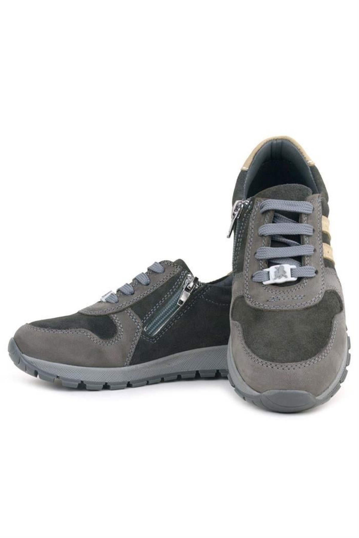 Deri Gri Kum Rengi Fermuarlı Sneaker Spor Ayakkabı - Görsel 8