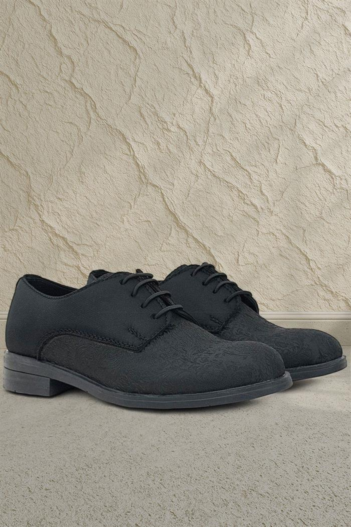 Siyah Desenli Bağcıklı Takım Elbise Klasik Çocuk Ayakkabı - Görsel 2