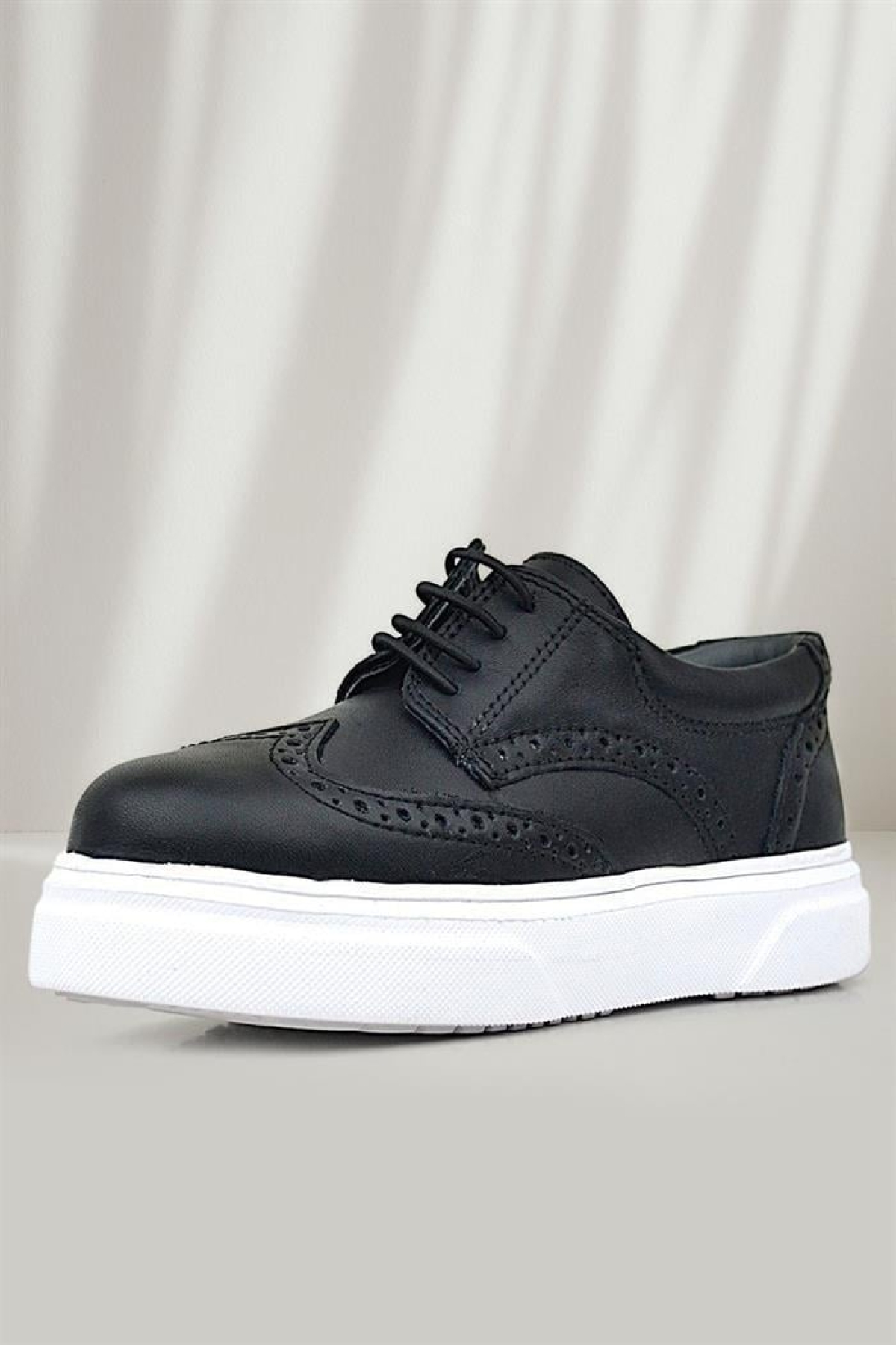 Hakiki Deri Siyah Beyaz Taban Oxford Çocuk Klasik Ayakkabı - Görsel 3