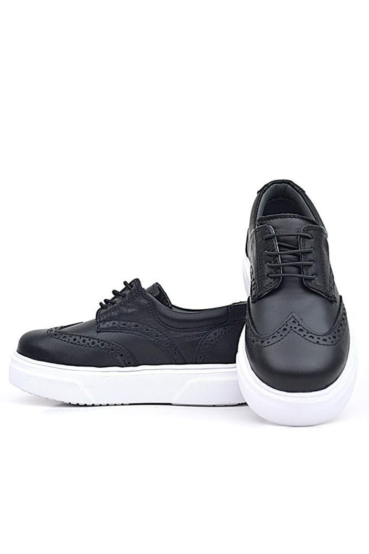 Hakiki Deri Siyah Beyaz Taban Oxford Çocuk Klasik Ayakkabı - Görsel 8