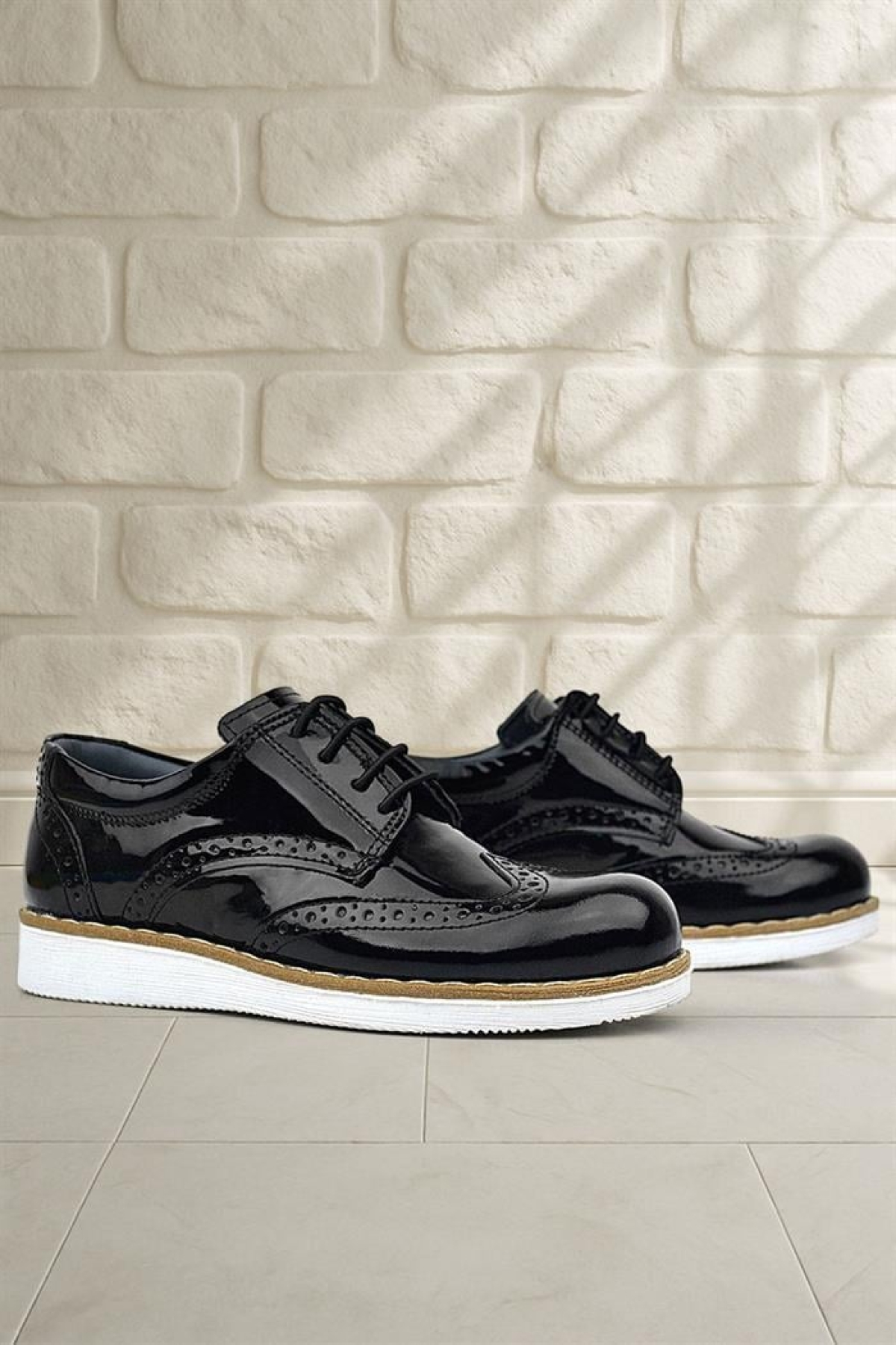 Hidra Hakiki Deri Siyah Rugan Bağcıklı Erkek Çocuk Klasik Ayakkabı - Görsel 2