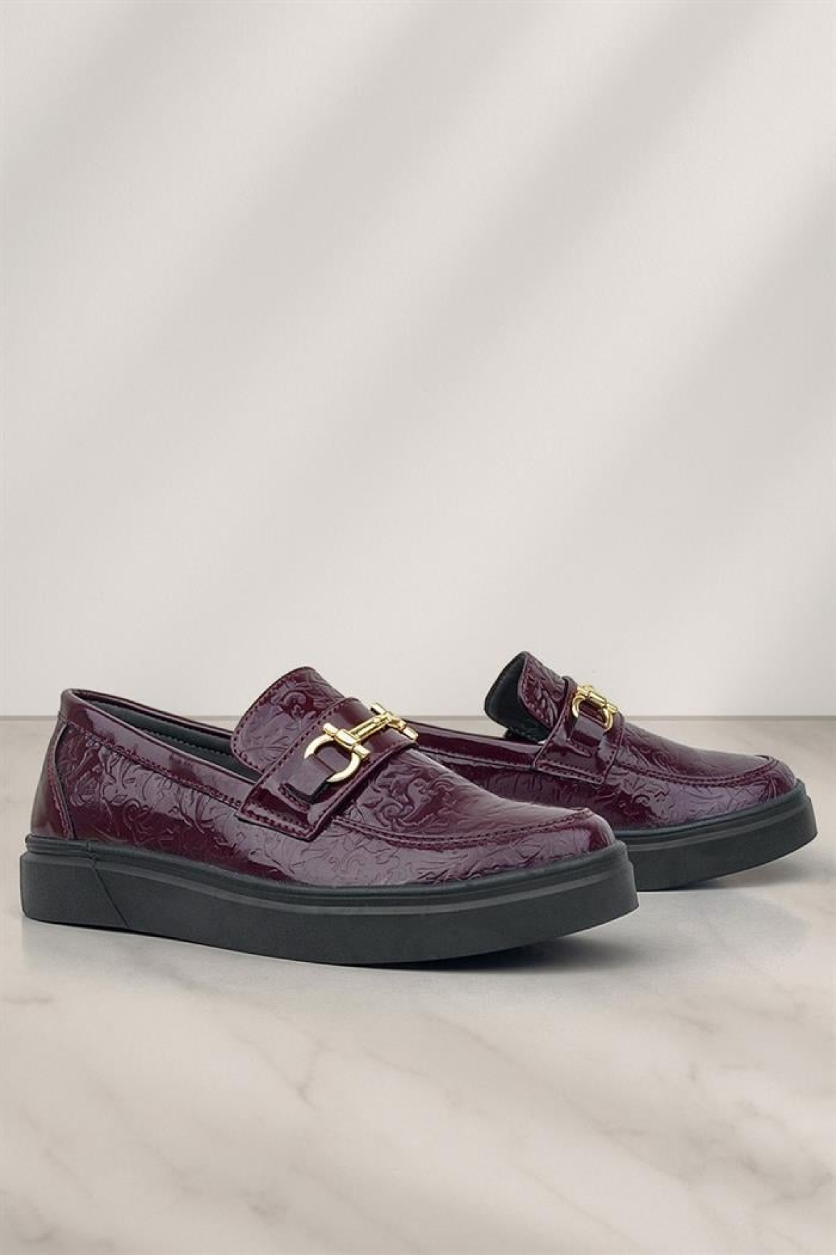 Bordo Tokalı Loafer Çocuk Klasik Ayakkabı - Görsel 2