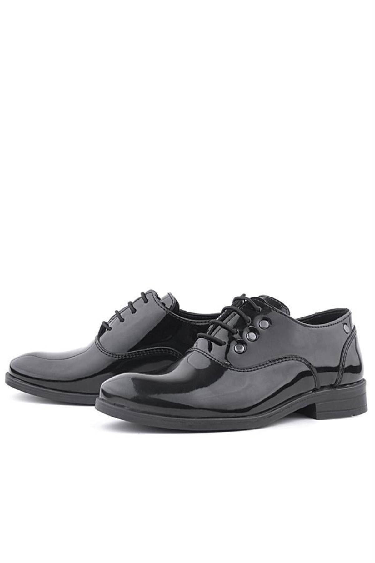Smokin Siyah Rugan Bağcıklı Metal Detaylı Çocuk Klasik Ayakkabısı - Görsel 6