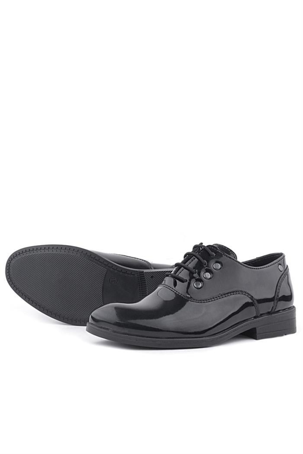 Smokin Siyah Rugan Bağcıklı Metal Detaylı Çocuk Klasik Ayakkabısı - Görsel 7