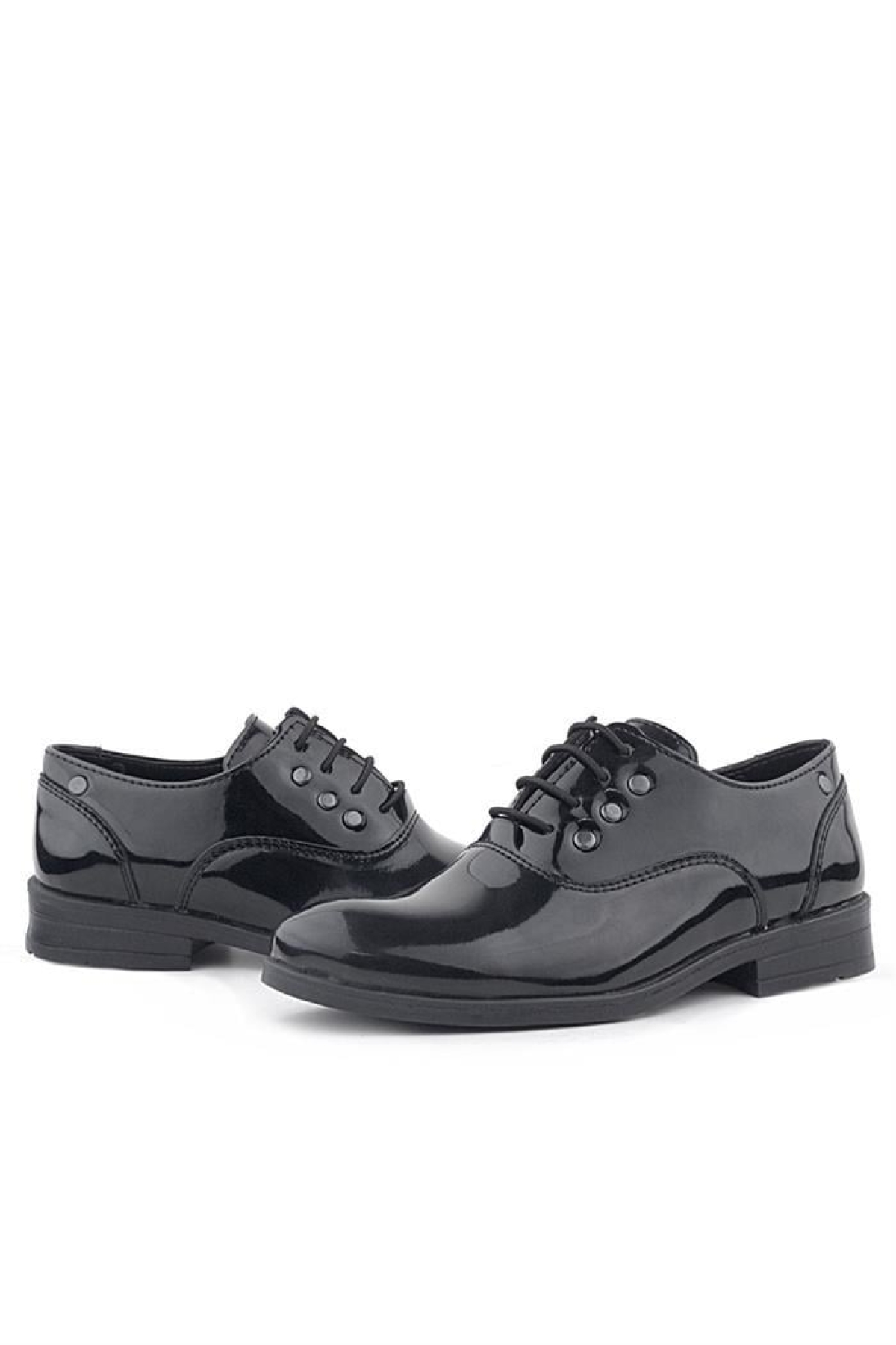 Smokin Siyah Rugan Bağcıklı Metal Detaylı Çocuk Klasik Ayakkabısı - Görsel 8