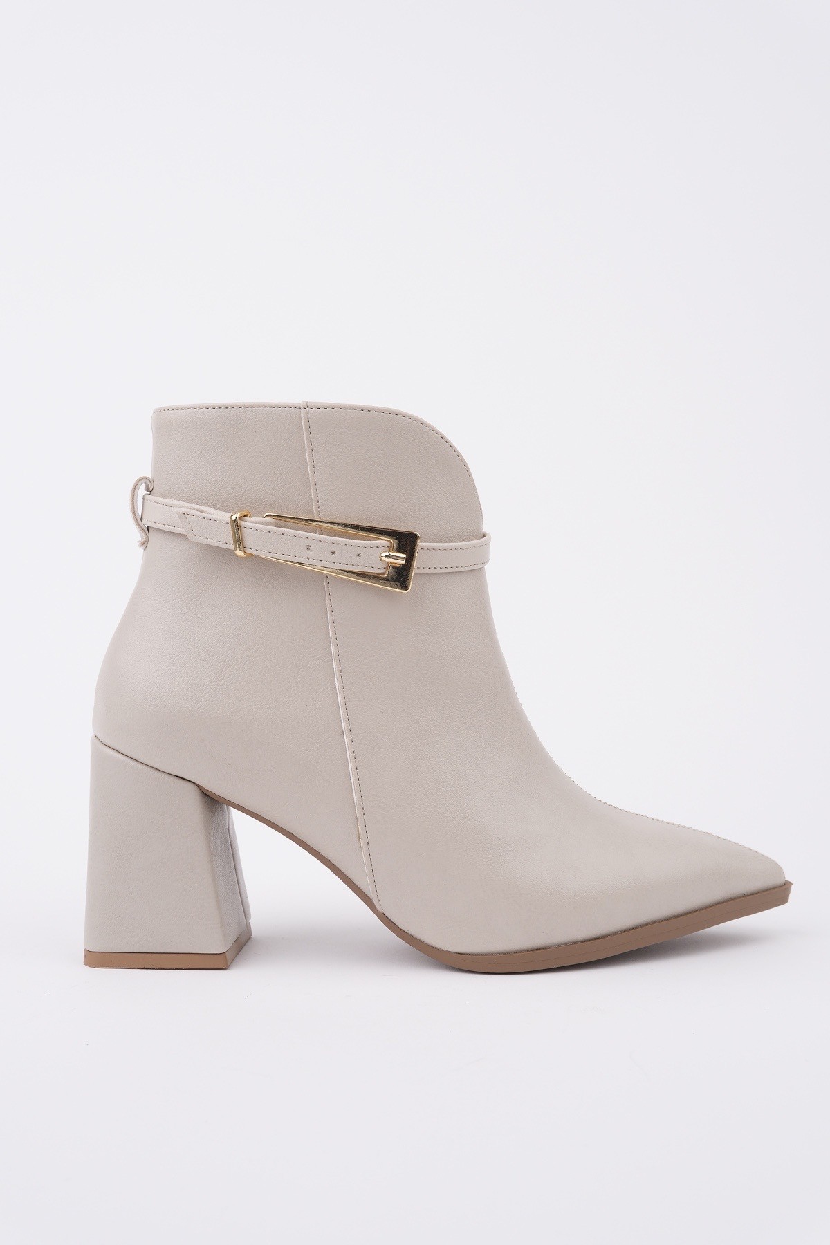 GLORİA Sivri Burun Kemer Detaylı Kalın Topuklu Fermuarlı Kadın Bot - Görsel 2