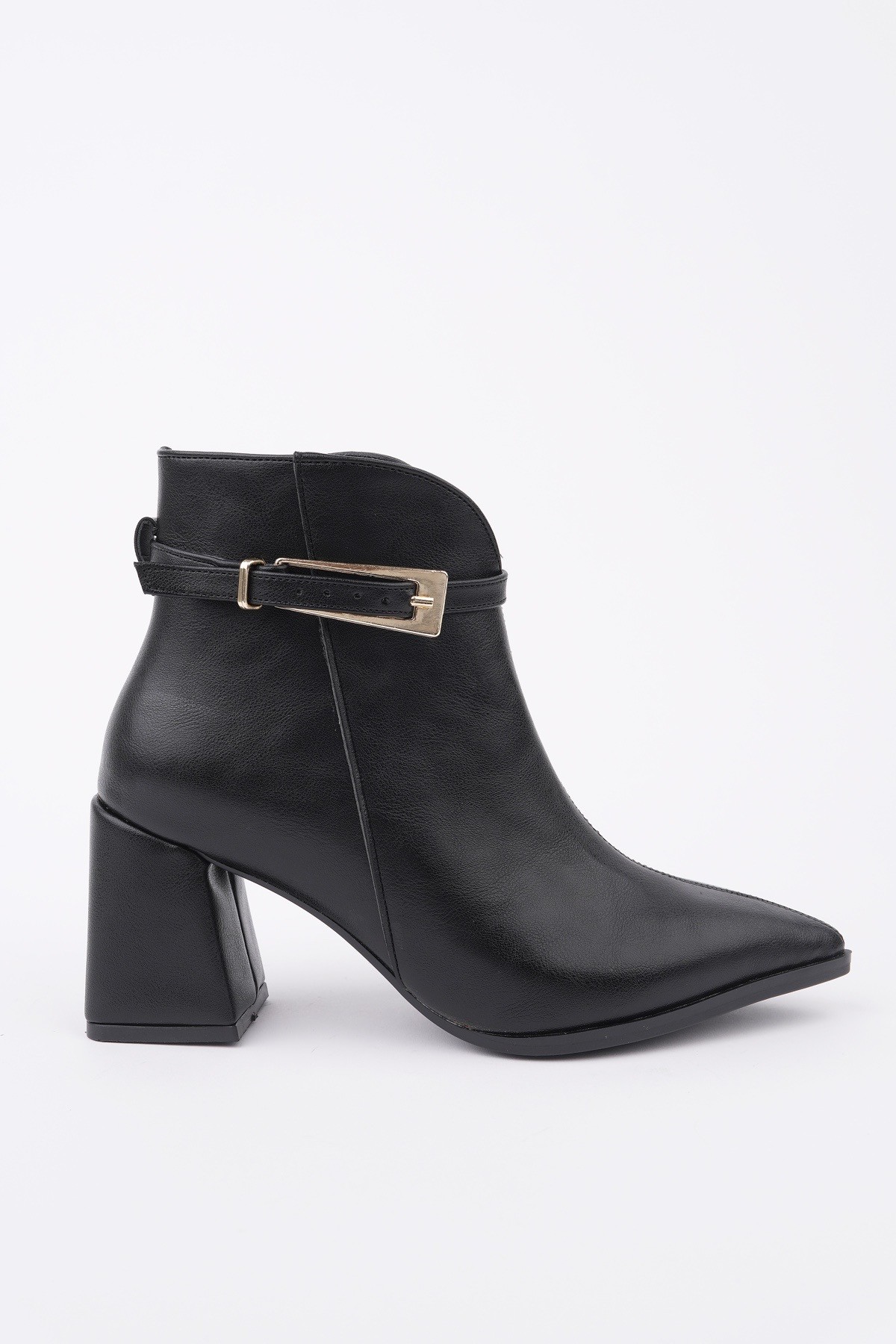 GLORİA Sivri Burun Kemer Detaylı Kalın Topuklu Fermuarlı Kadın Bot - Görsel 2