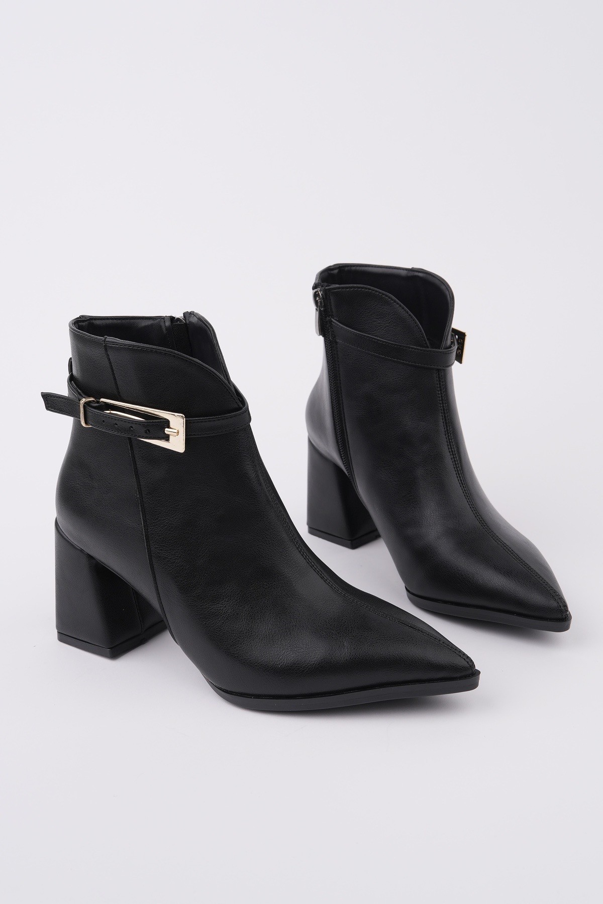 GLORİA Sivri Burun Kemer Detaylı Kalın Topuklu Fermuarlı Kadın Bot - Görsel 7
