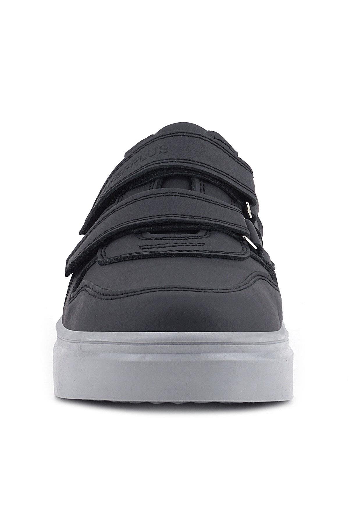 Hakiki Deri Siyah Cilt Gri Tabanlı Cırtlı Erkek Çocuk Sneaker - Görsel 4