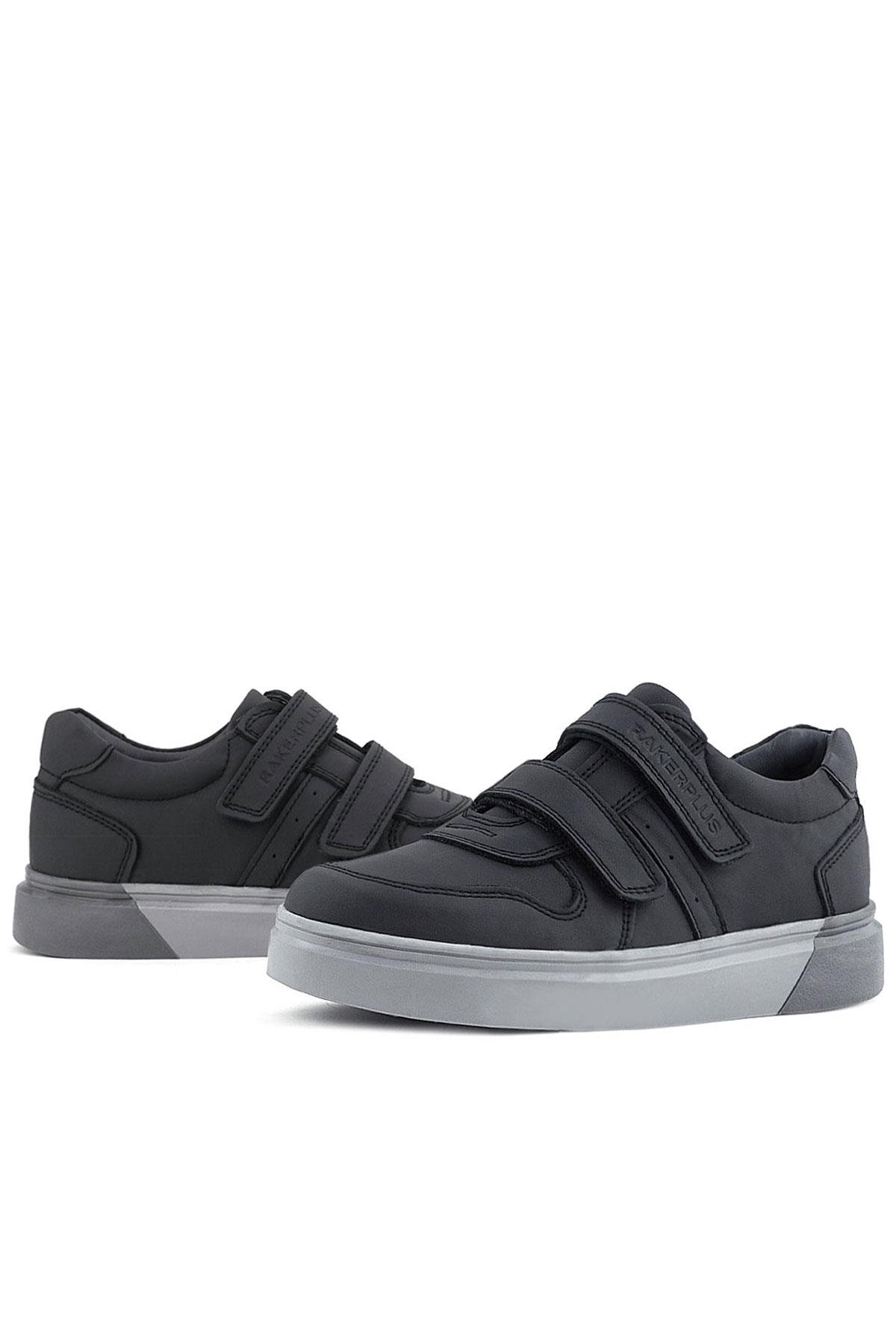 Hakiki Deri Siyah Cilt Gri Tabanlı Cırtlı Erkek Çocuk Sneaker - Görsel 6