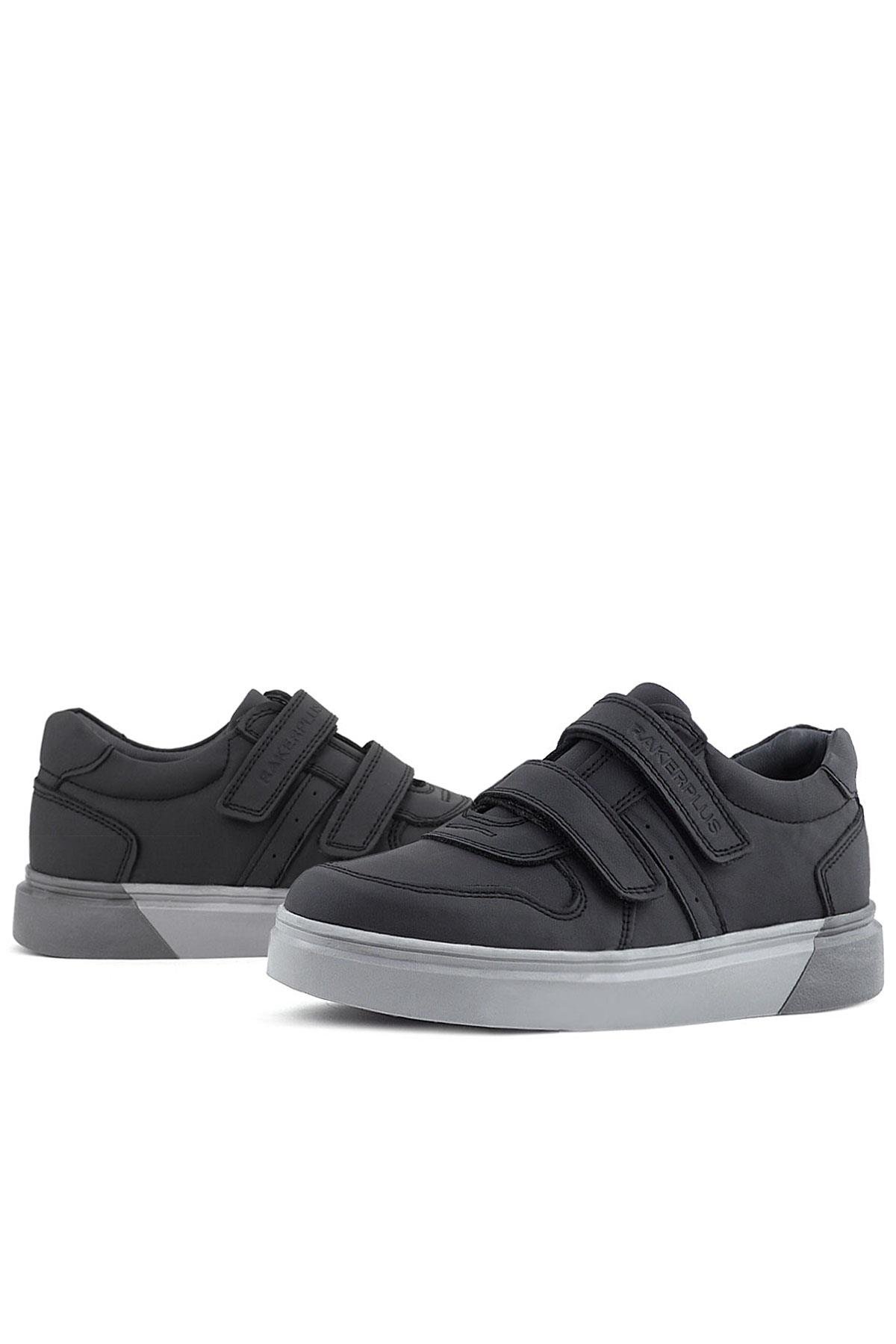 Hakiki Deri Siyah Cilt Gri Tabanlı Cırtlı Erkek Çocuk Sneaker - Görsel 8