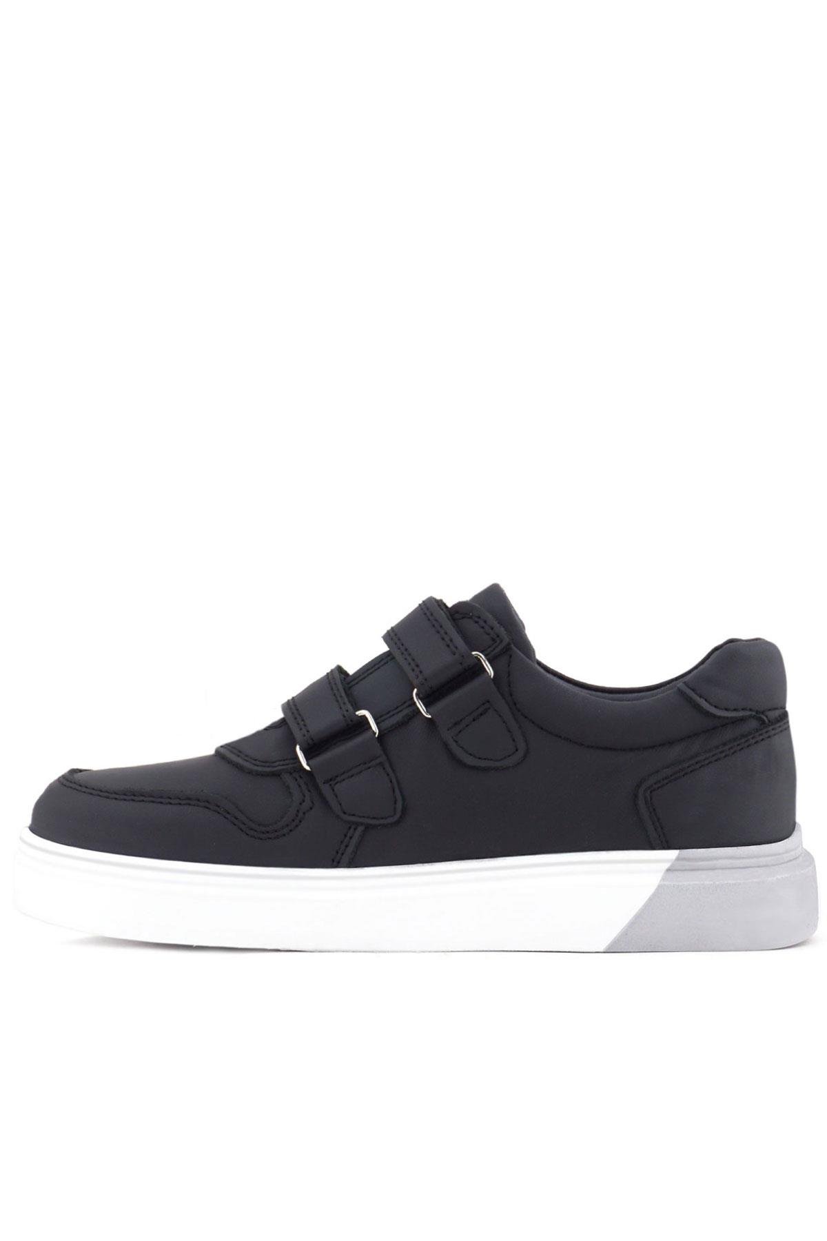 Hakiki Deri Cırtlı Siyah Beyaz Tabanlı Erkek Çocuk Spor Ayakkabı - Görsel 5