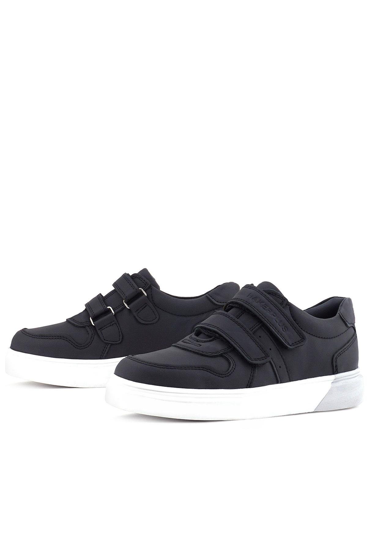 Hakiki Deri Cırtlı Siyah Beyaz Tabanlı Erkek Çocuk Spor Ayakkabı - Görsel 6