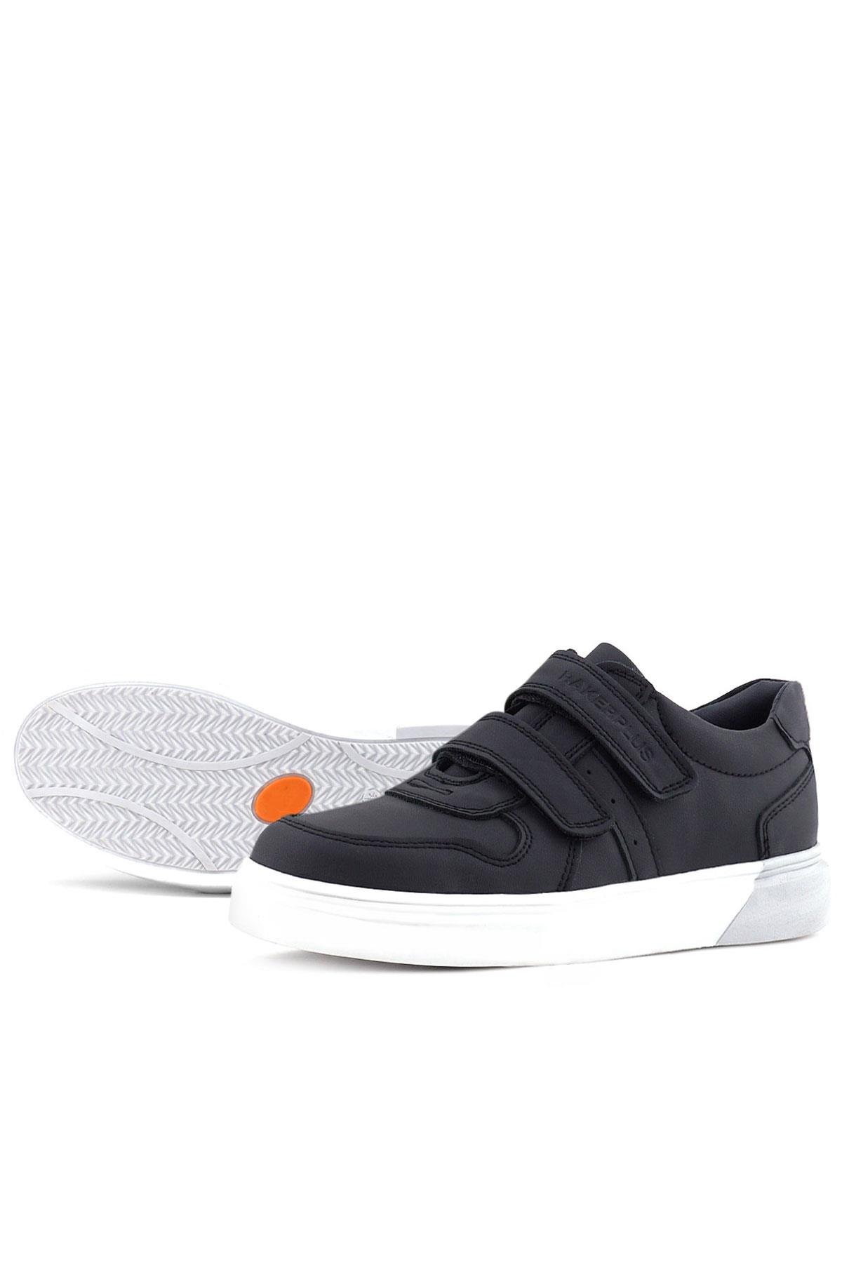 Hakiki Deri Cırtlı Siyah Beyaz Tabanlı Erkek Çocuk Spor Ayakkabı - Görsel 7