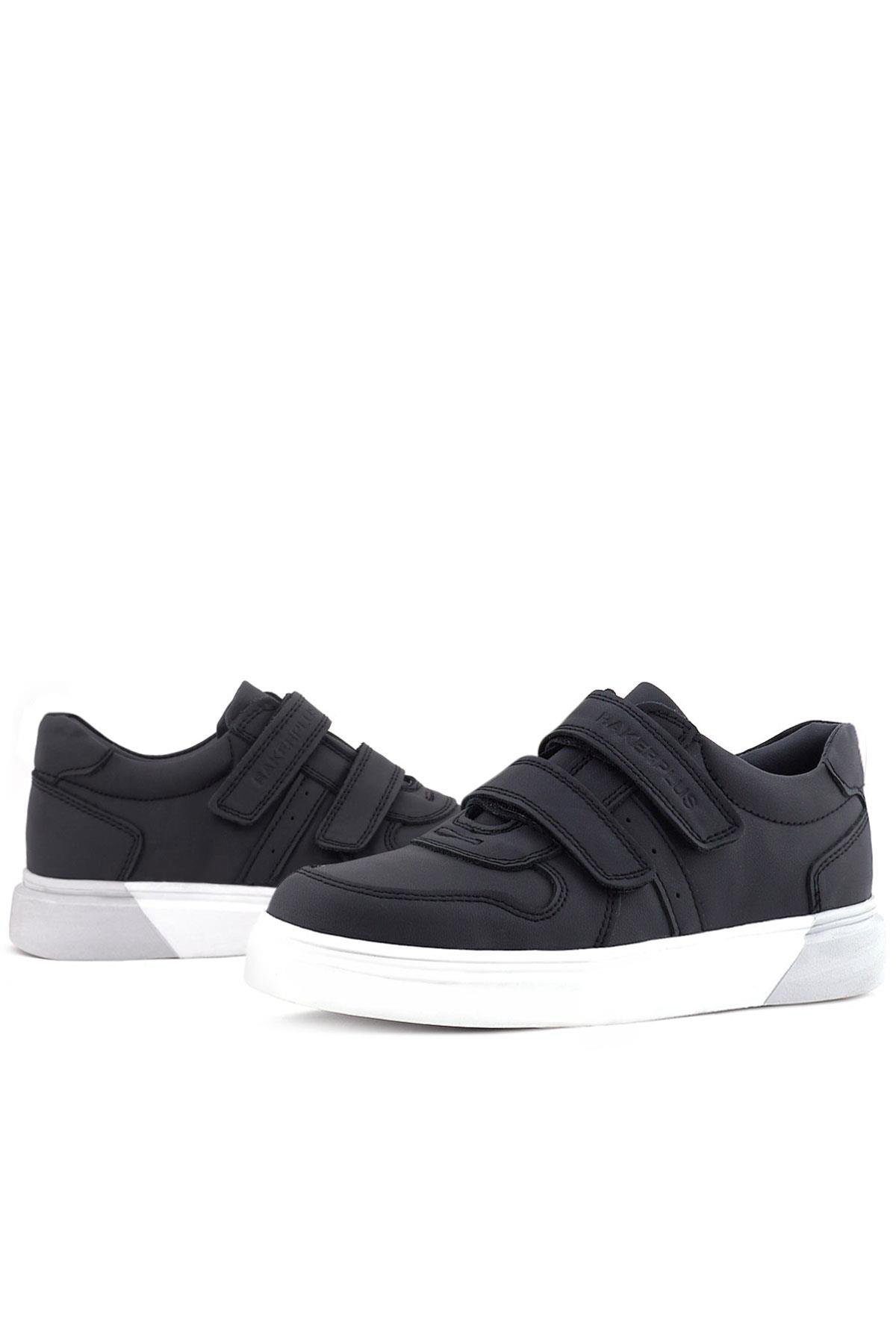 Hakiki Deri Cırtlı Siyah Beyaz Tabanlı Erkek Çocuk Spor Ayakkabı - Görsel 8