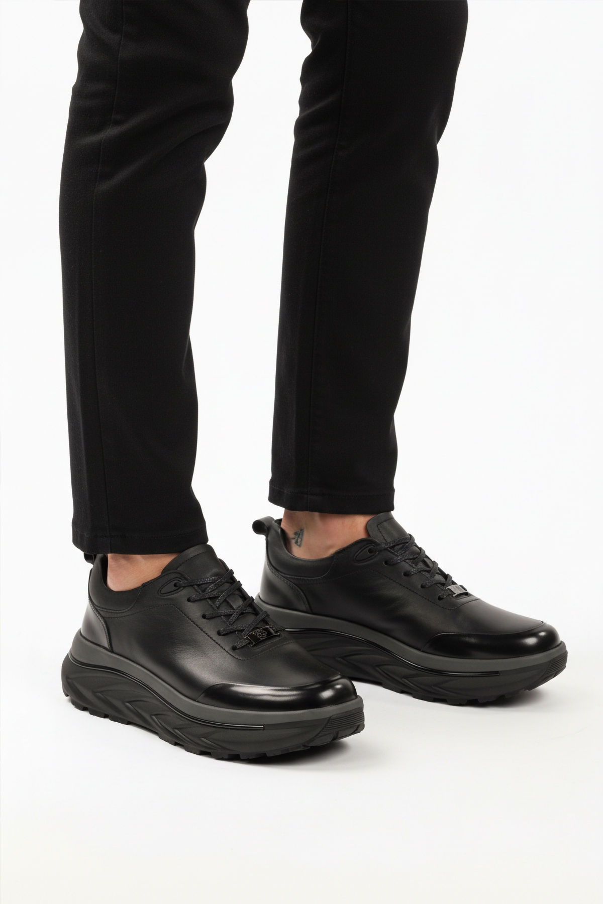 Siyah Hakiki Deri Bağcıklı Erkek Sneaker - Görsel 2