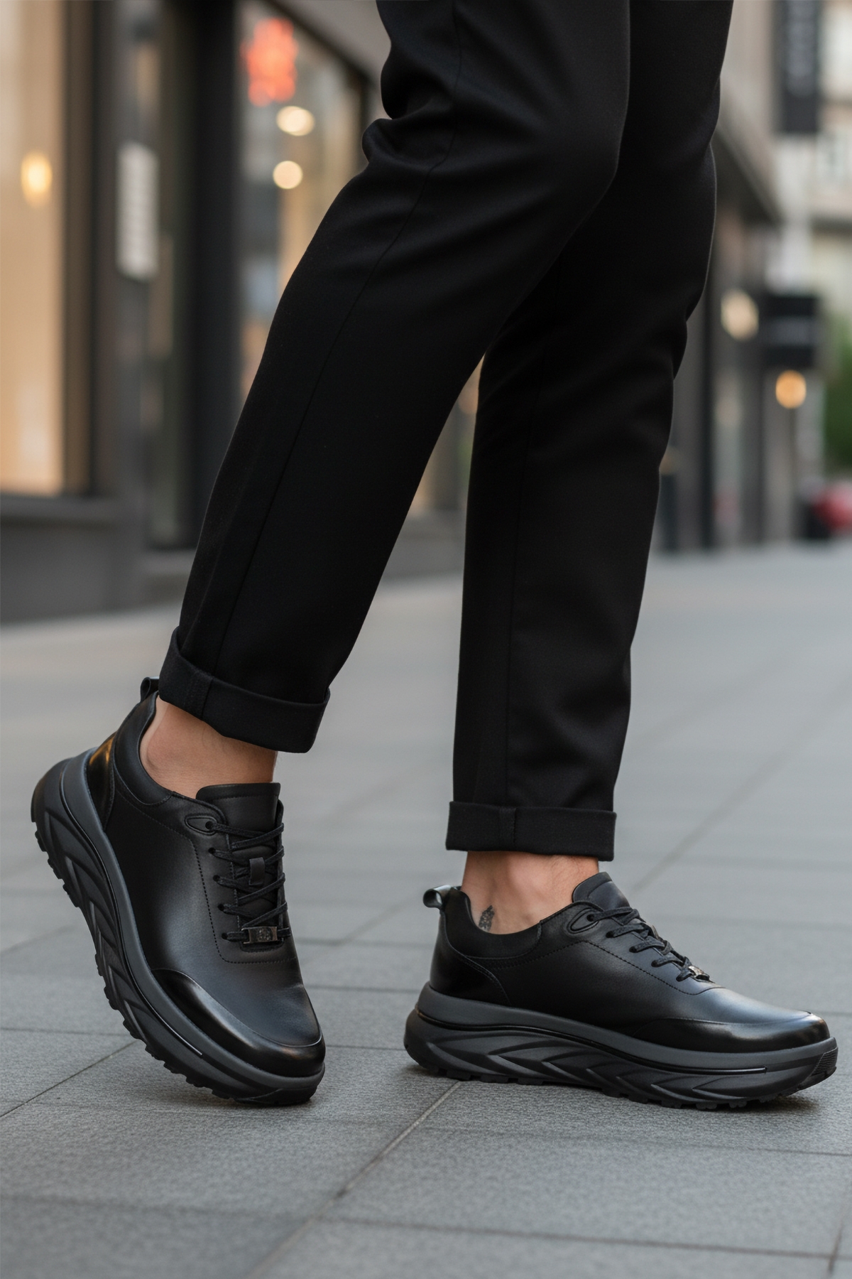 Siyah Hakiki Deri Bağcıklı Erkek Sneaker - Görsel 4