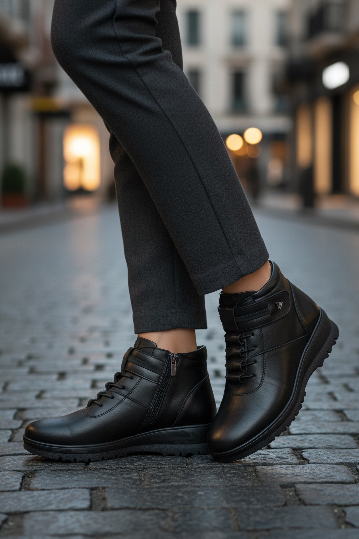 Siyah Hakiki Deri Fermuarlı Kadın Düz Bot - Görsel 4