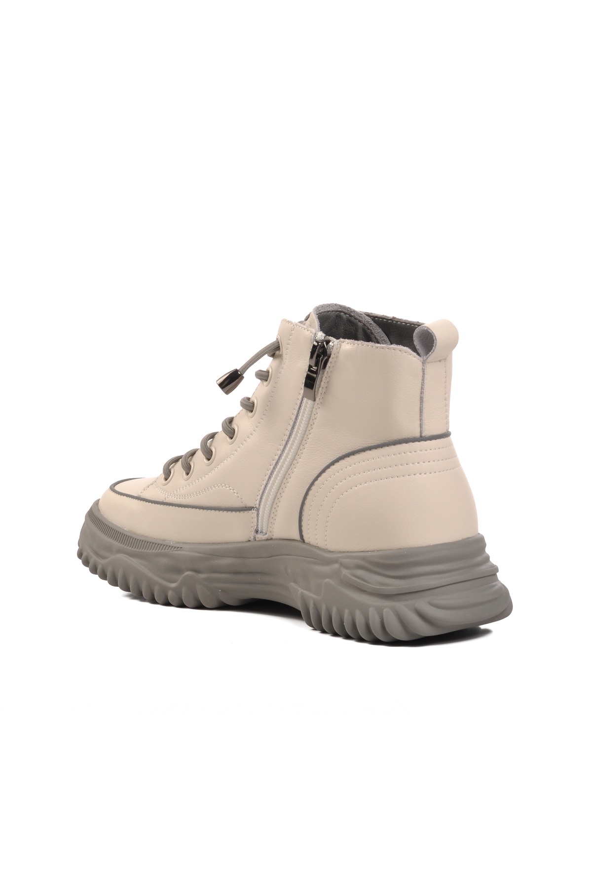 Gri Bağcıklı Fermuarlı Kadın Sneaker Bot - Görsel 5