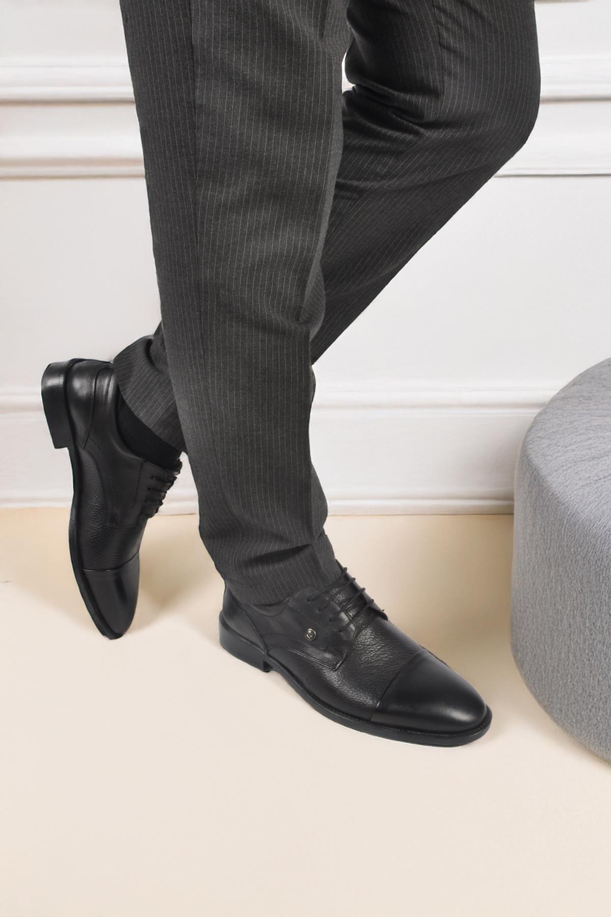 1612200 M Siyah Hakiki Deri Bağcıklı Erkek Klasik Ayakkabı - Görsel 4