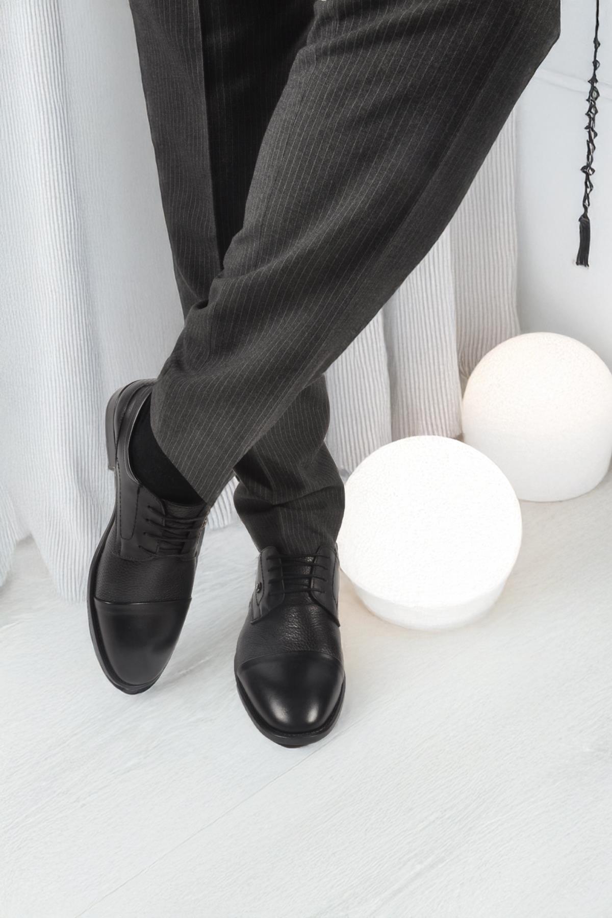 1612200 M Siyah Hakiki Deri Bağcıklı Erkek Klasik Ayakkabı - Görsel 5