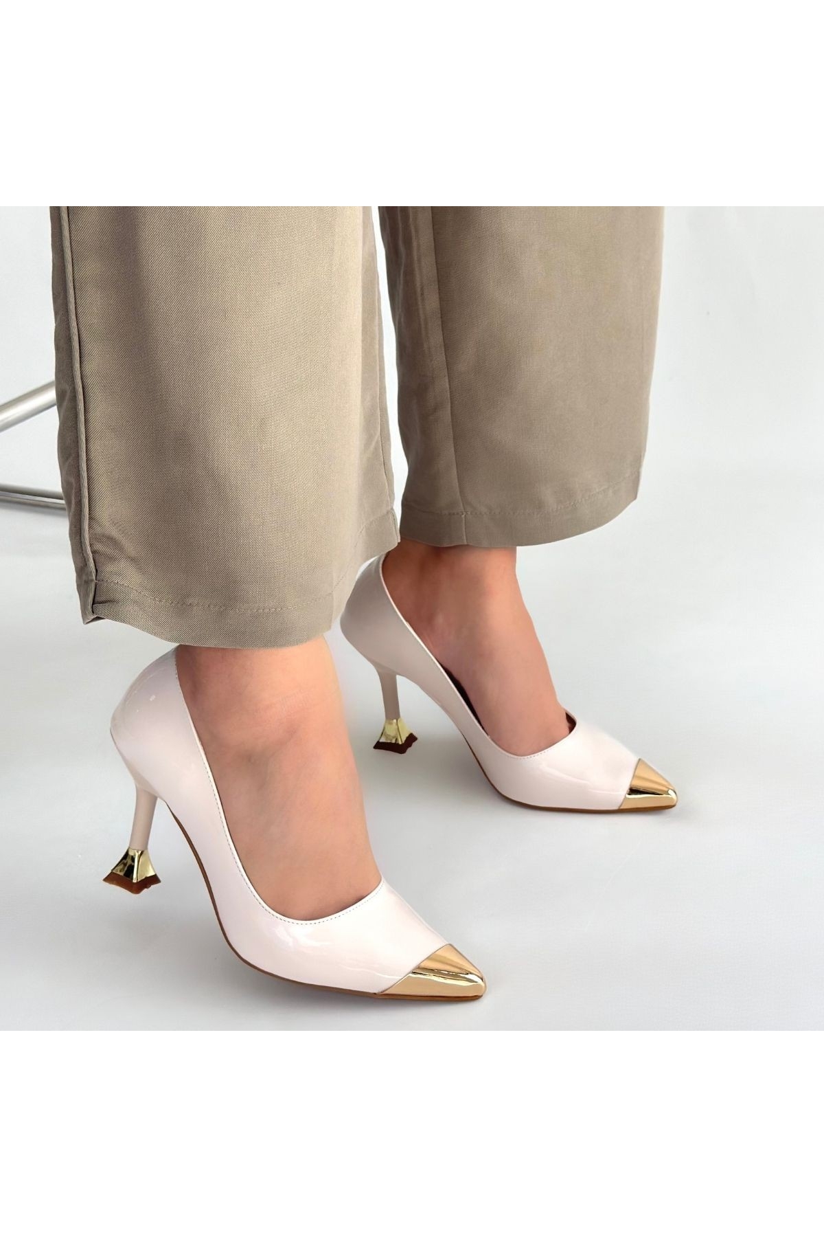 Bej Rugan Kadın Topuklu Ayakkabı - Görsel 5