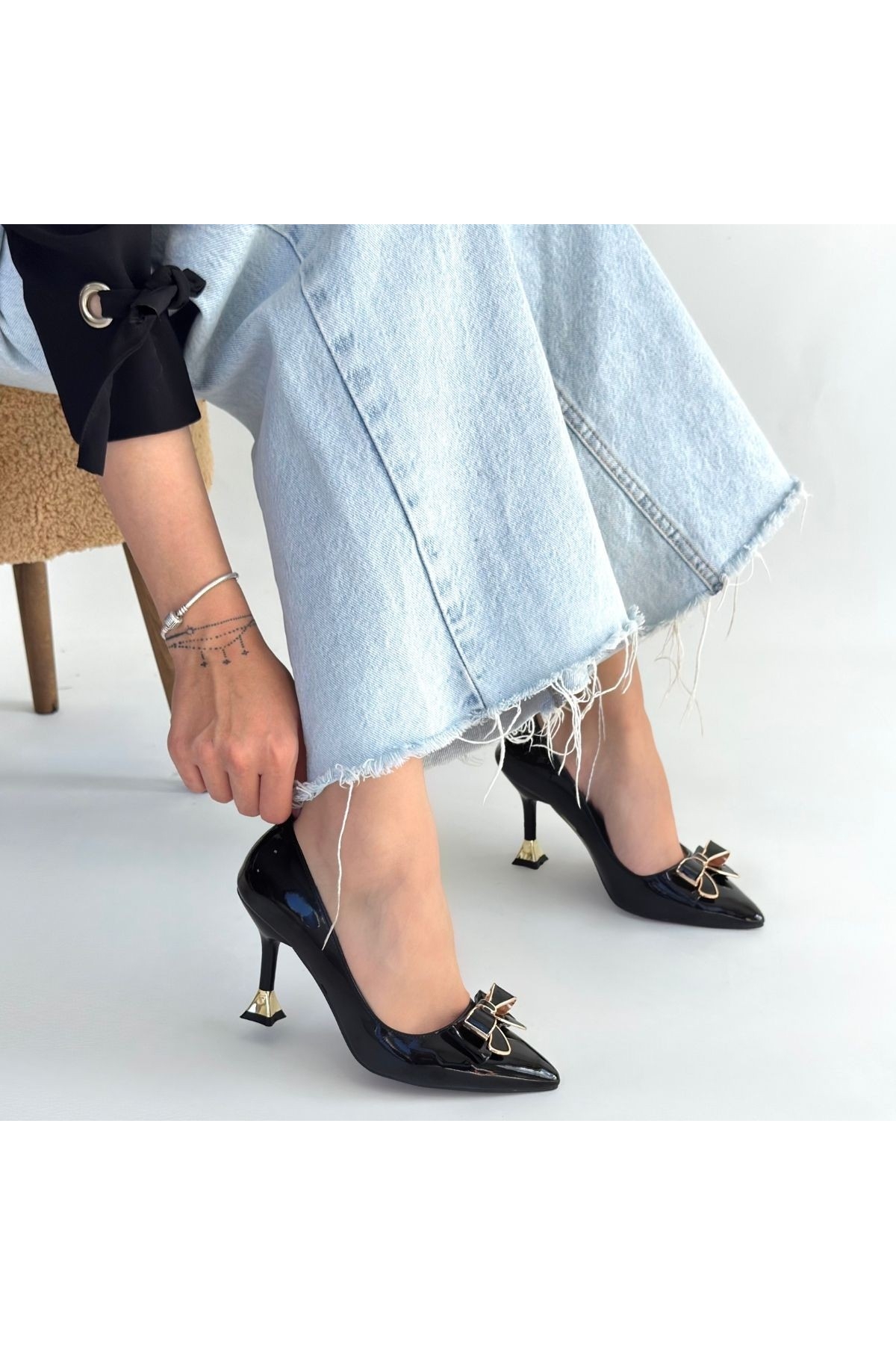 Siyah Rugan Kadın Topuklu Ayakkabı - Görsel 5