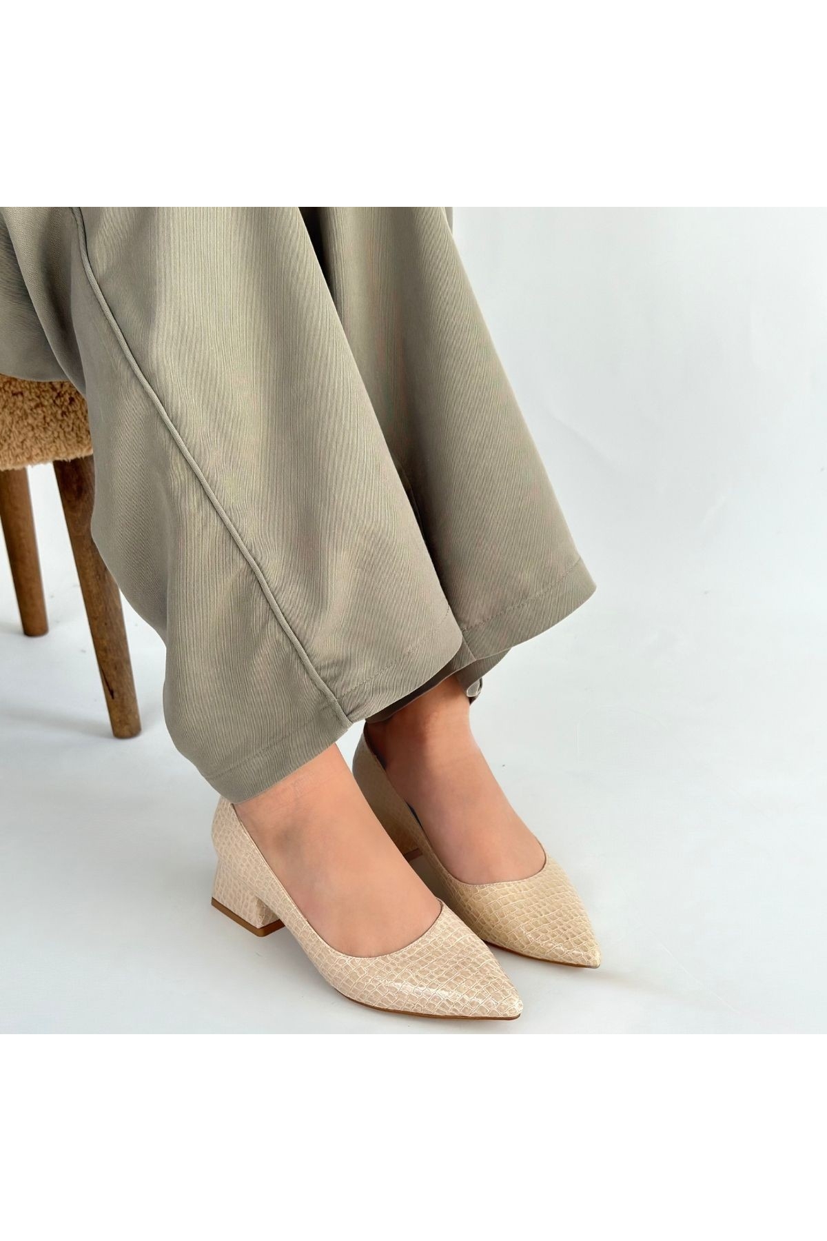 Bej Rugan Kadın Topuklu Ayakkabı - Görsel 5