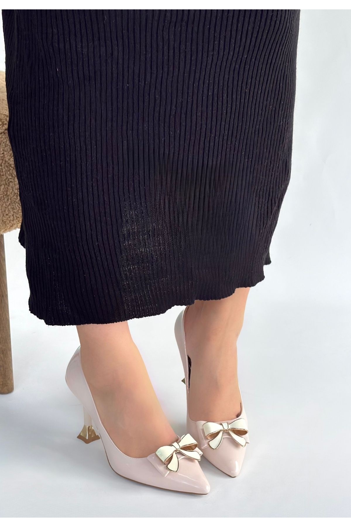 Bej Rugan Kadın Topuklu Ayakkabı - Görsel 3