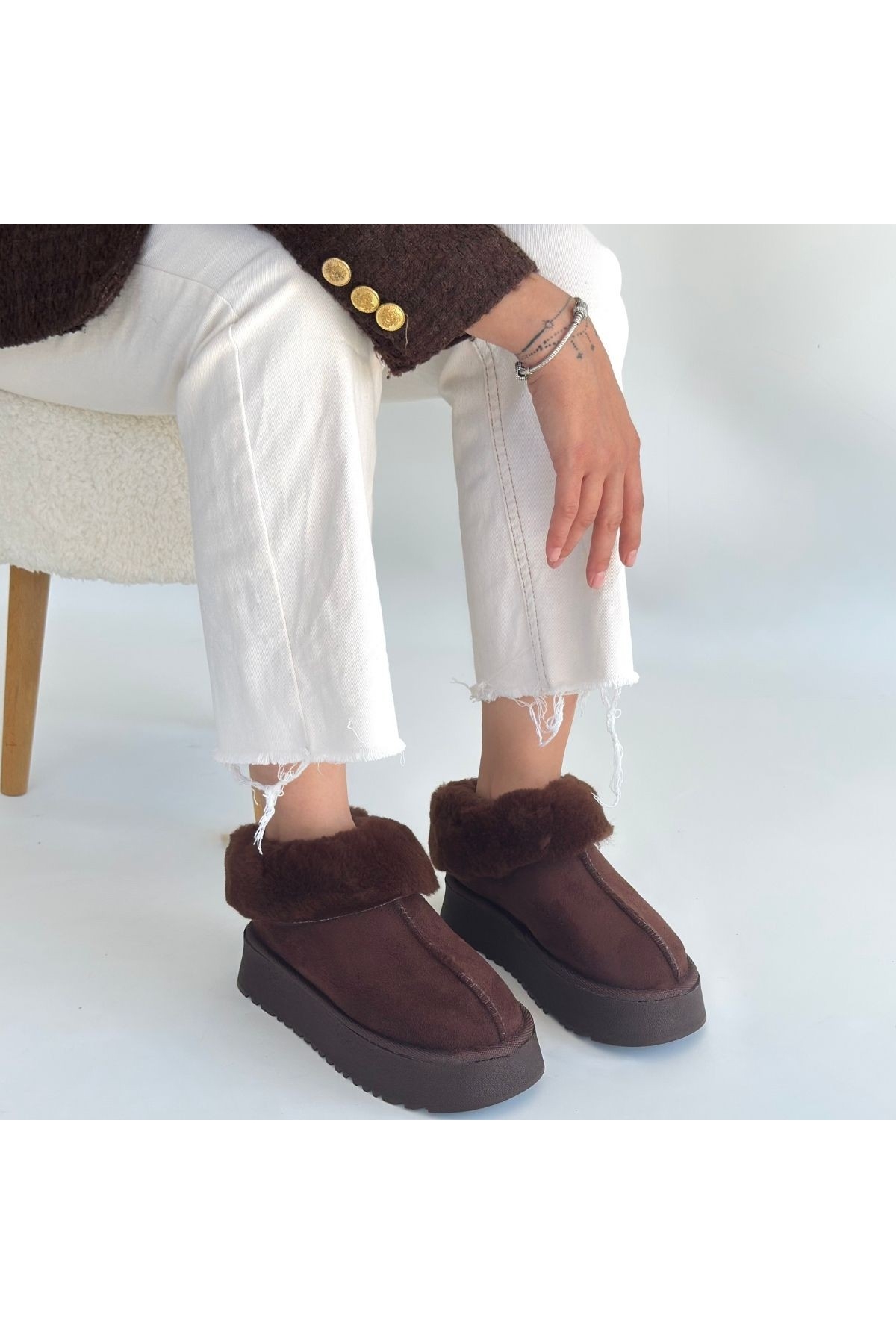 Kahve Süet Kadın Düz Bot - Görsel 5
