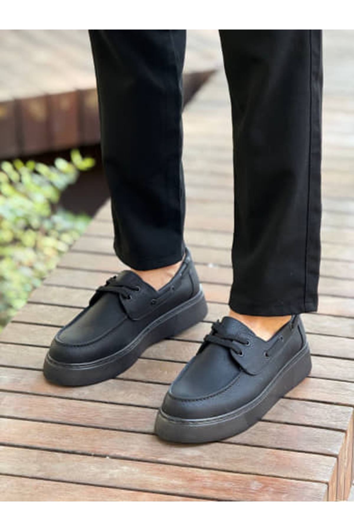 Bağcıklı Erkek Günlük Ayakkabı Siyah (Siyah Taban) - Görsel 2