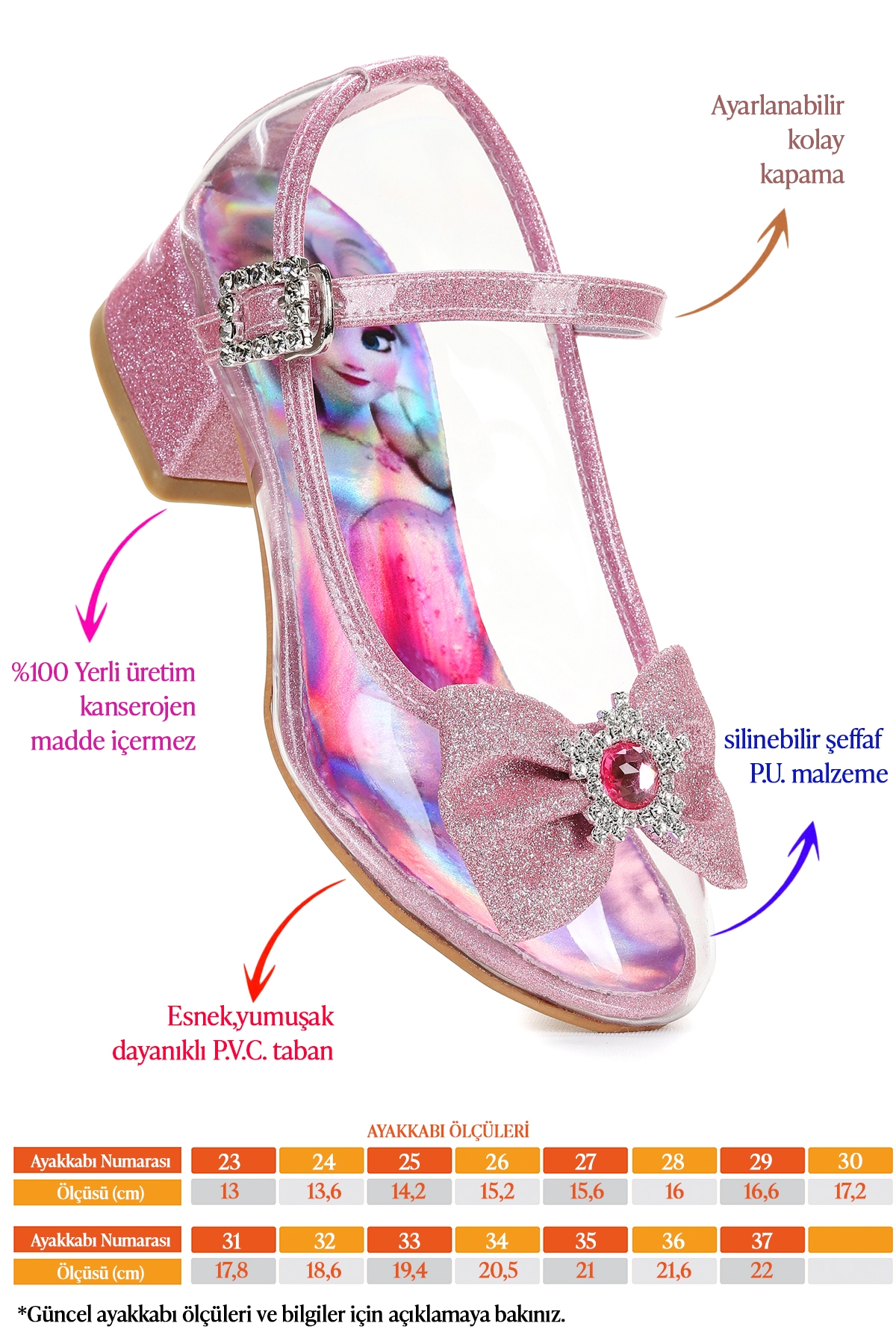 Asel Kız Çocuk Simli Topuklu Abiye Şeffaf Ayakkabı Pembe - Görsel 3
