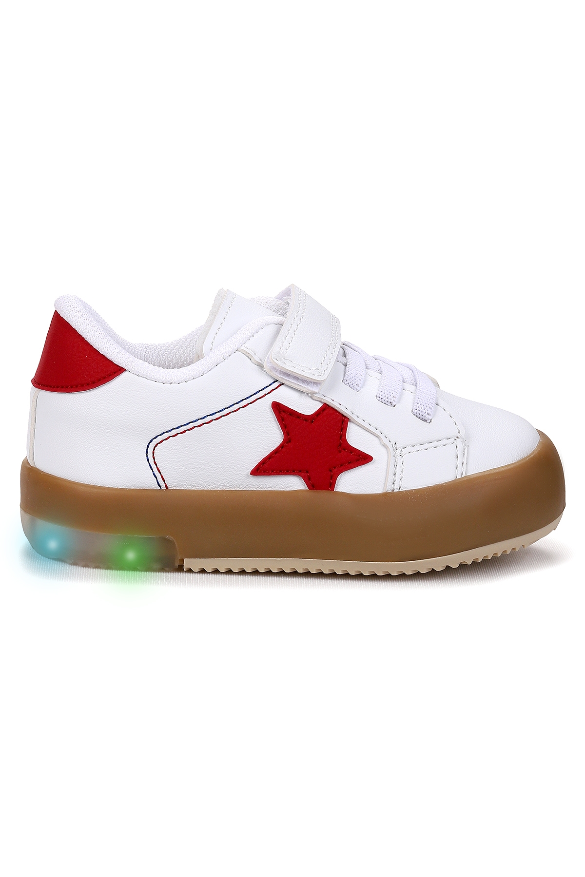 Rena Günlük Cırtlı Işıklı Kız Bebek Spor Ayakkabı Beyaz - Kırmızı - Görsel 2