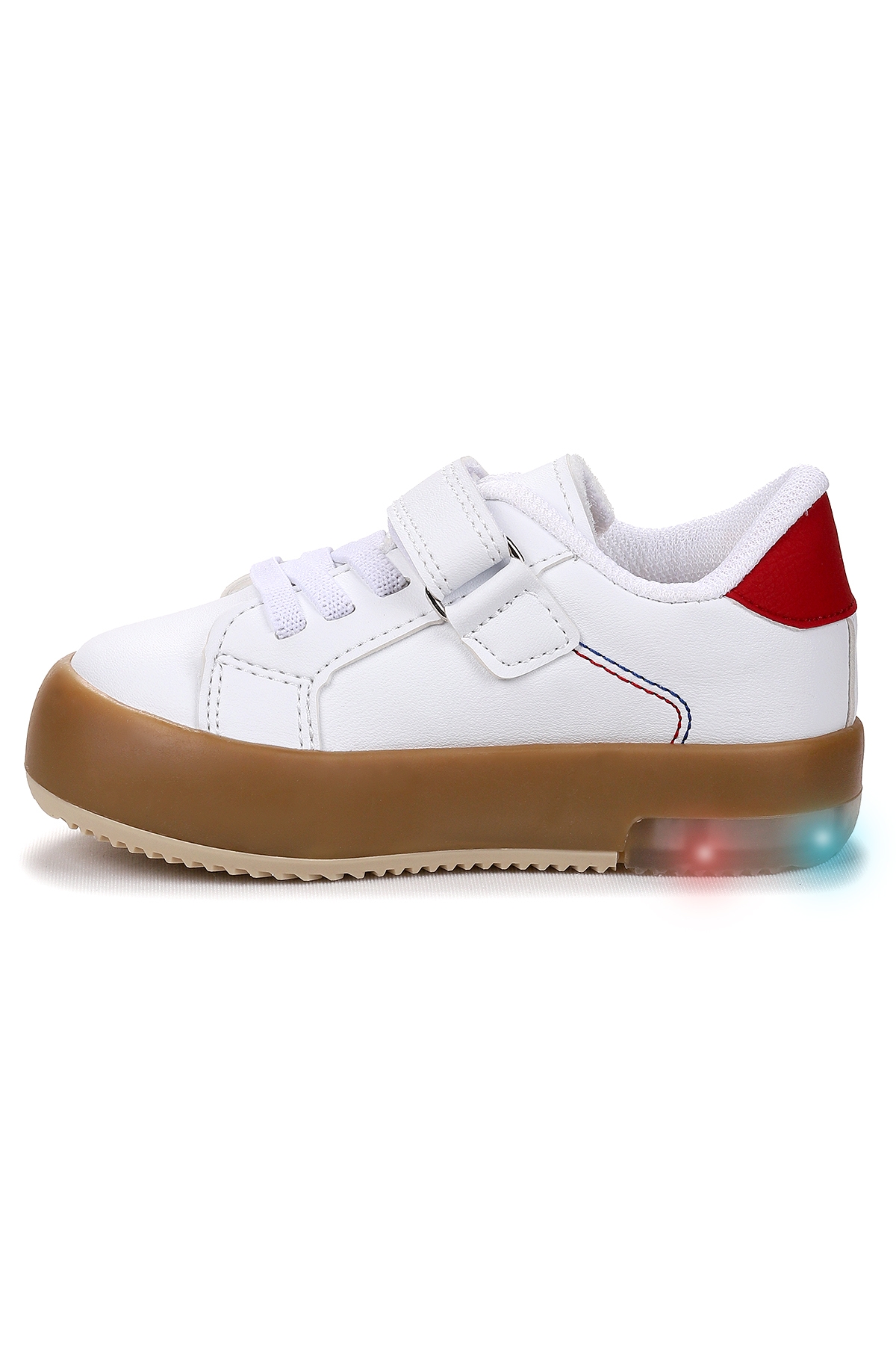 Rena Günlük Cırtlı Işıklı Kız Bebek Spor Ayakkabı Beyaz - Kırmızı - Görsel 5