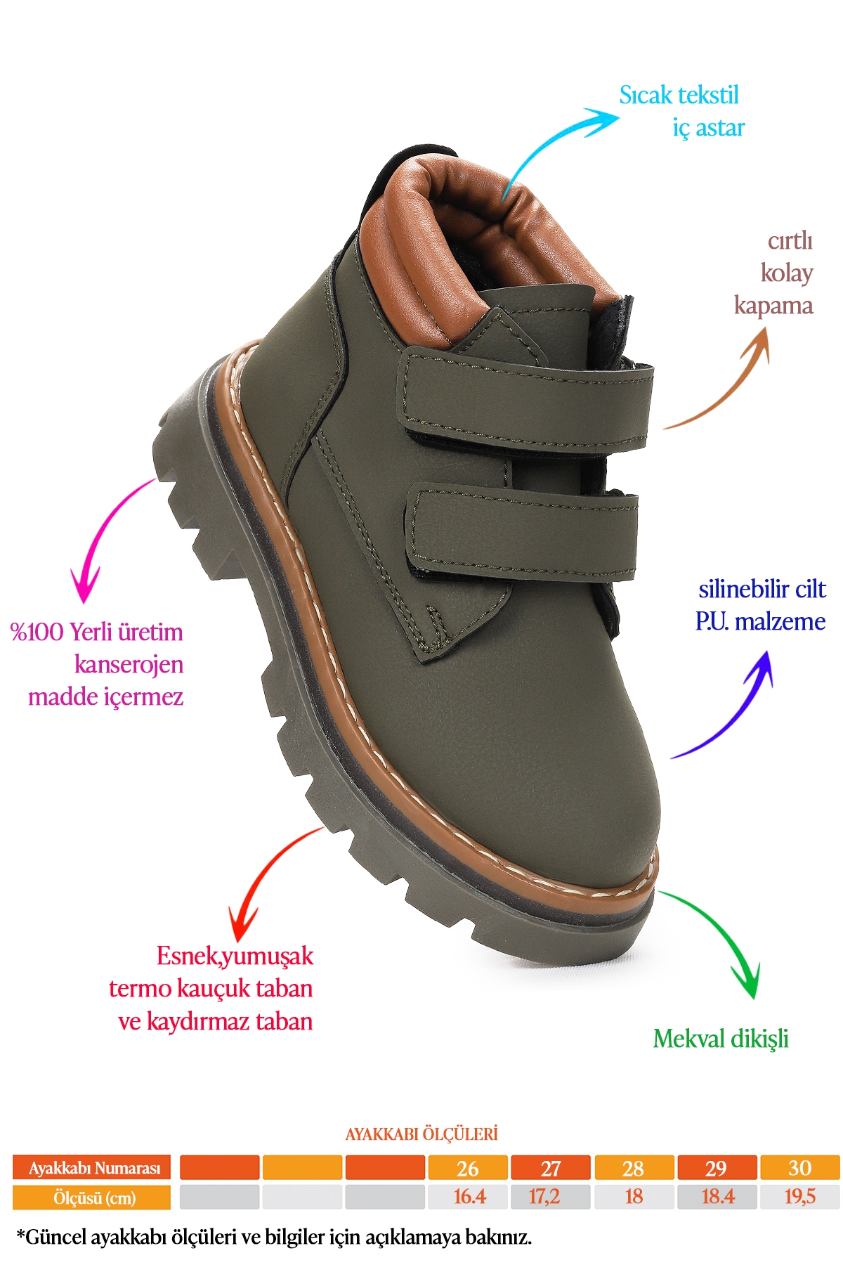 Azka Cırtlı Kız Çocuk Bot Ayakkabı Haki - Sarı - Görsel 3